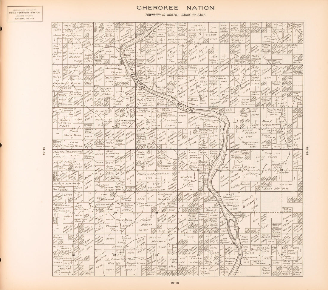 Township 19 North, Range 19 East from Cherokee Nation 1909 by Relic Map Company