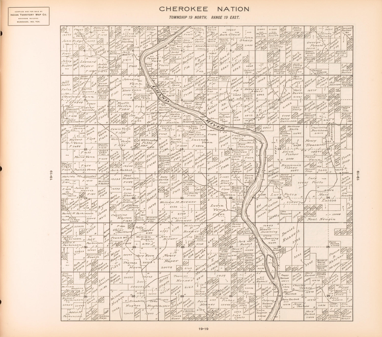 Township 19 North, Range 19 East from Cherokee Nation 1909 by Relic Map Company