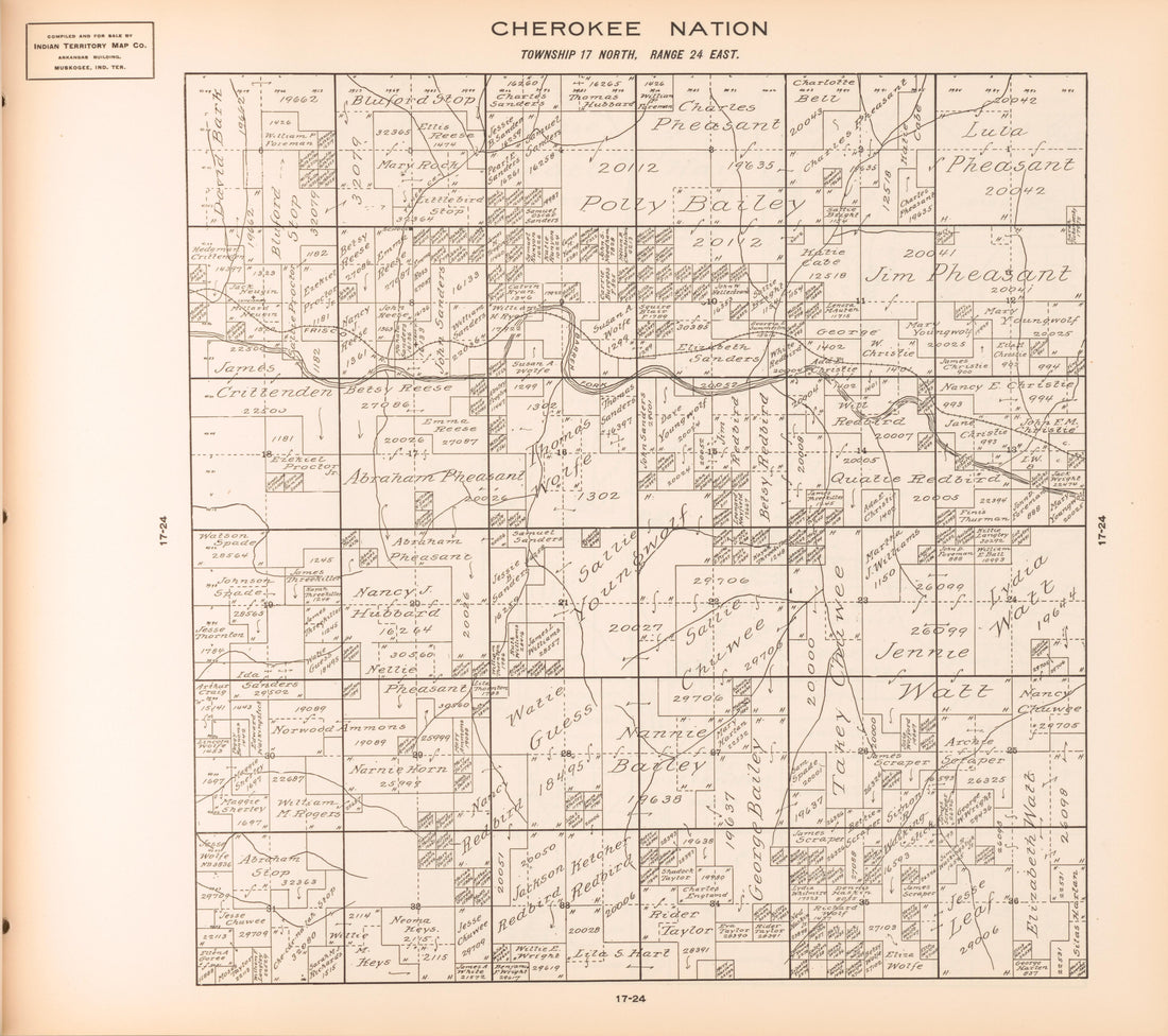 Township 17 North, Range 24 East from Cherokee Nation 1909 by Relic Map Company