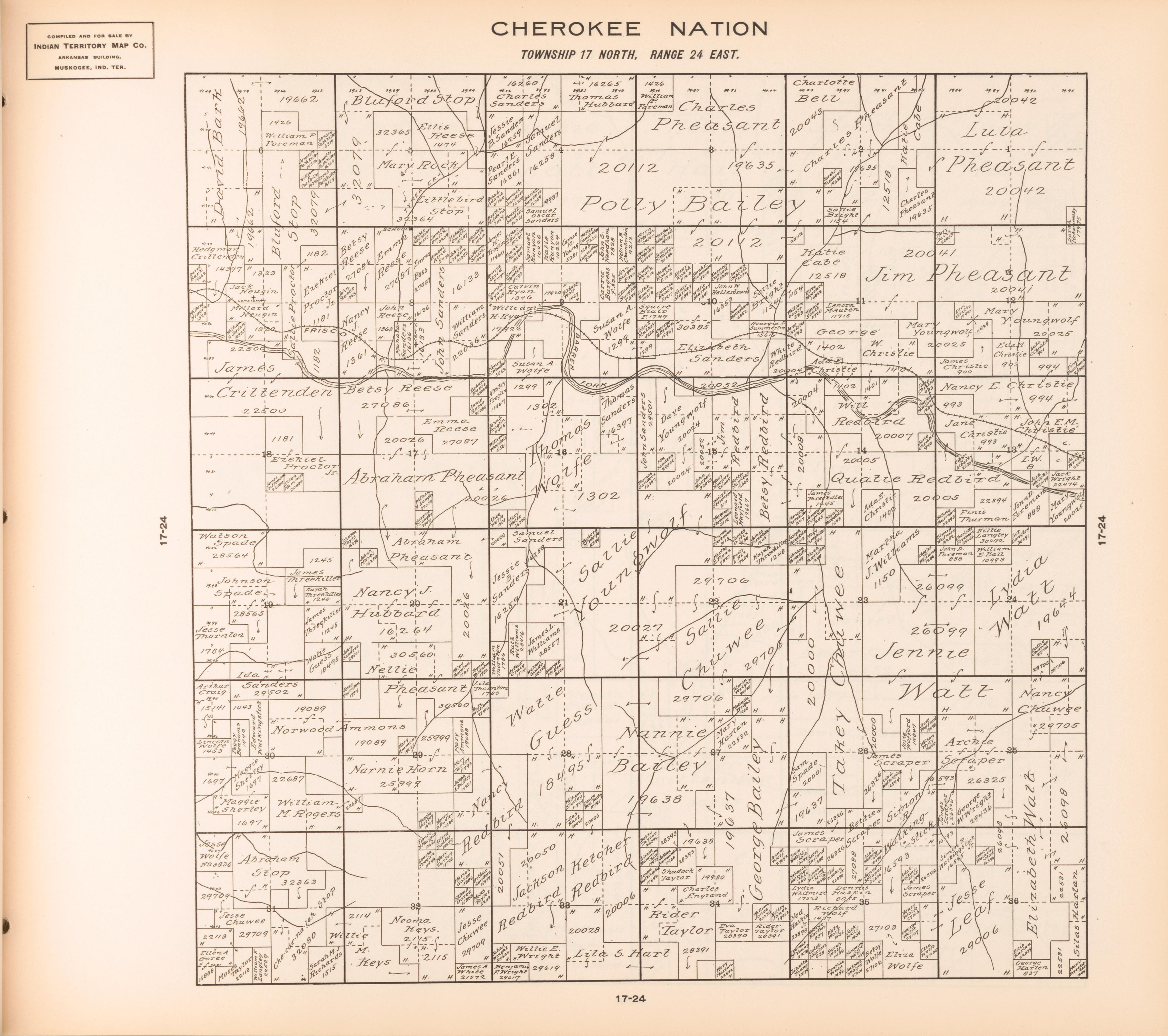 Township 17 North, Range 24 East from Cherokee Nation 1909 by Relic Map Company