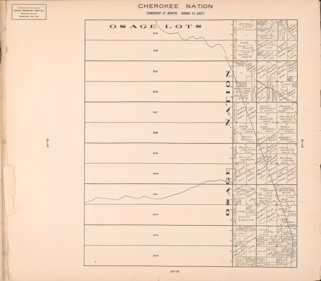 Township 21 North, Range 12 East from Cherokee Nation 1909 by Relic Map Company