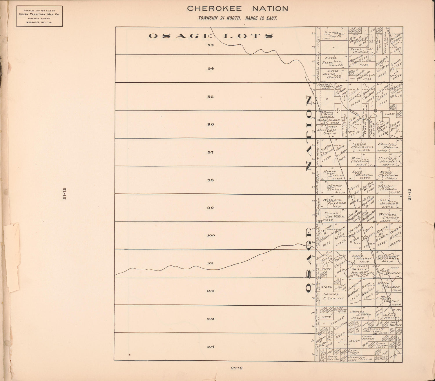 Township 21 North, Range 12 East from Cherokee Nation 1909 by Relic Map Company
