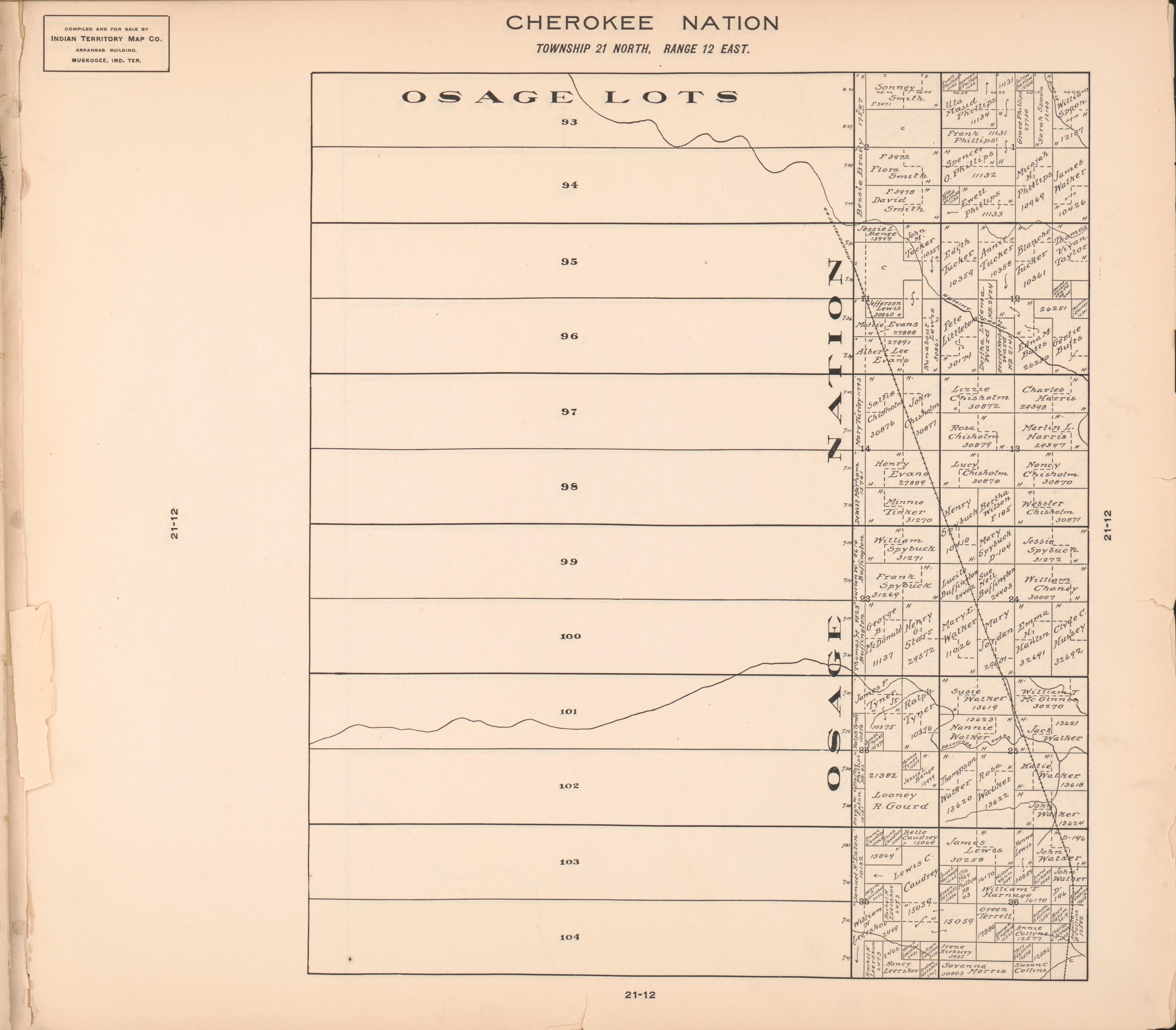 Township 21 North, Range 12 East from Cherokee Nation 1909 by Relic Map Company