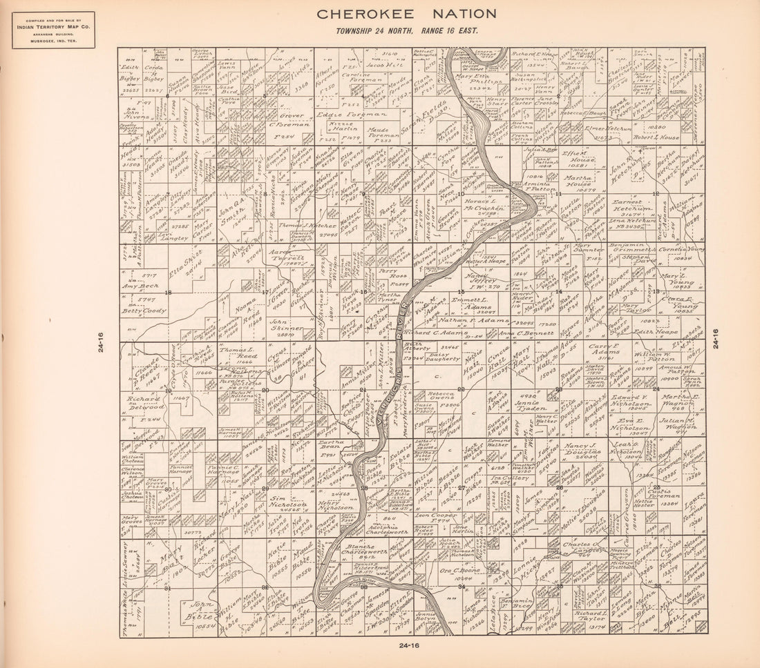 Township 24 North, Range 16 East from Cherokee Nation 1909 by Relic Map Company