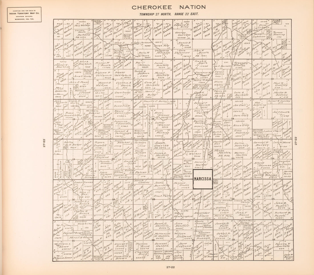 Township 27 North, Range 22 East from Cherokee Nation 1909 by Relic Map Company