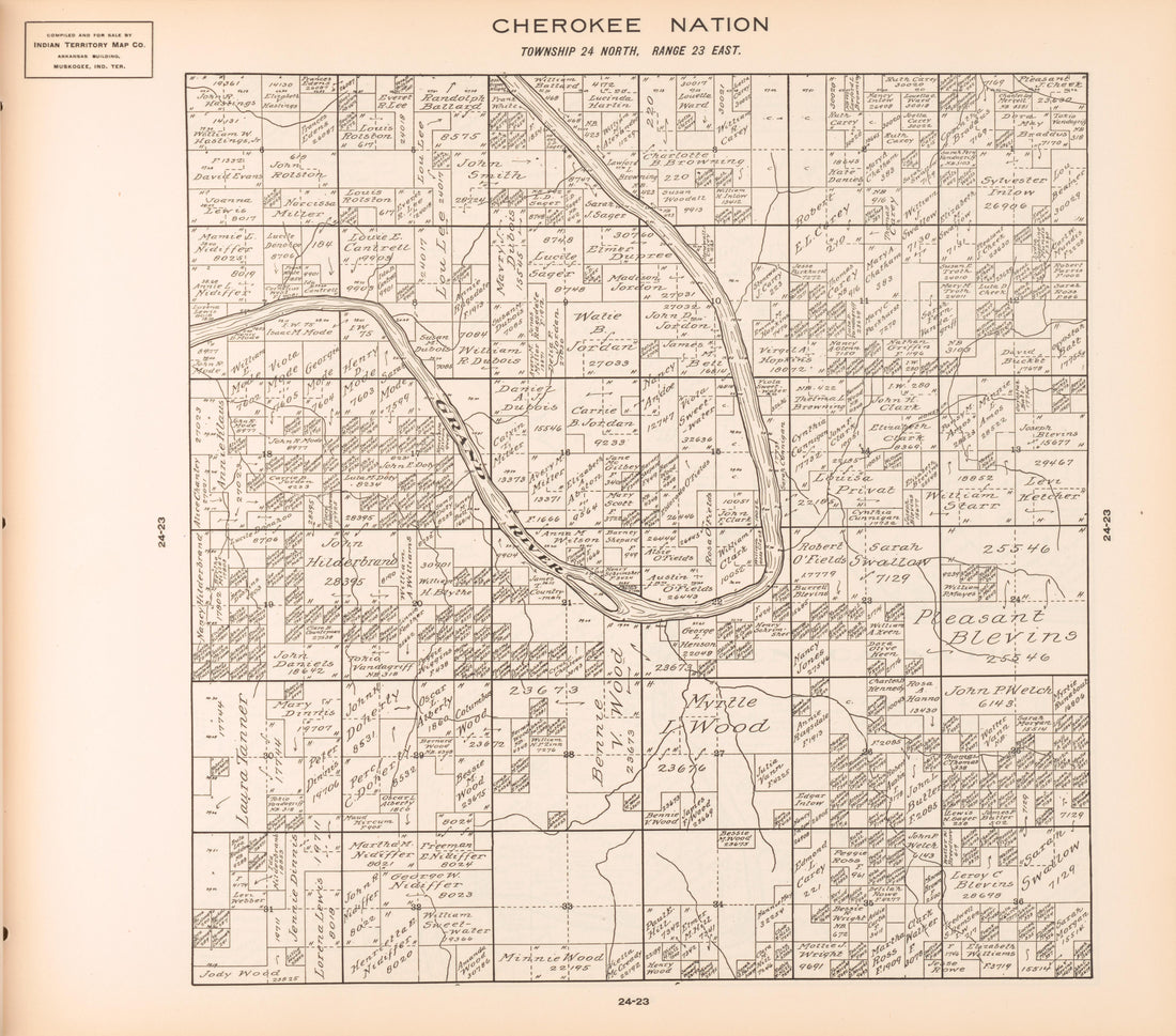 Township 24 North, Range 23 East from Cherokee Nation 1909 by Relic Map Company