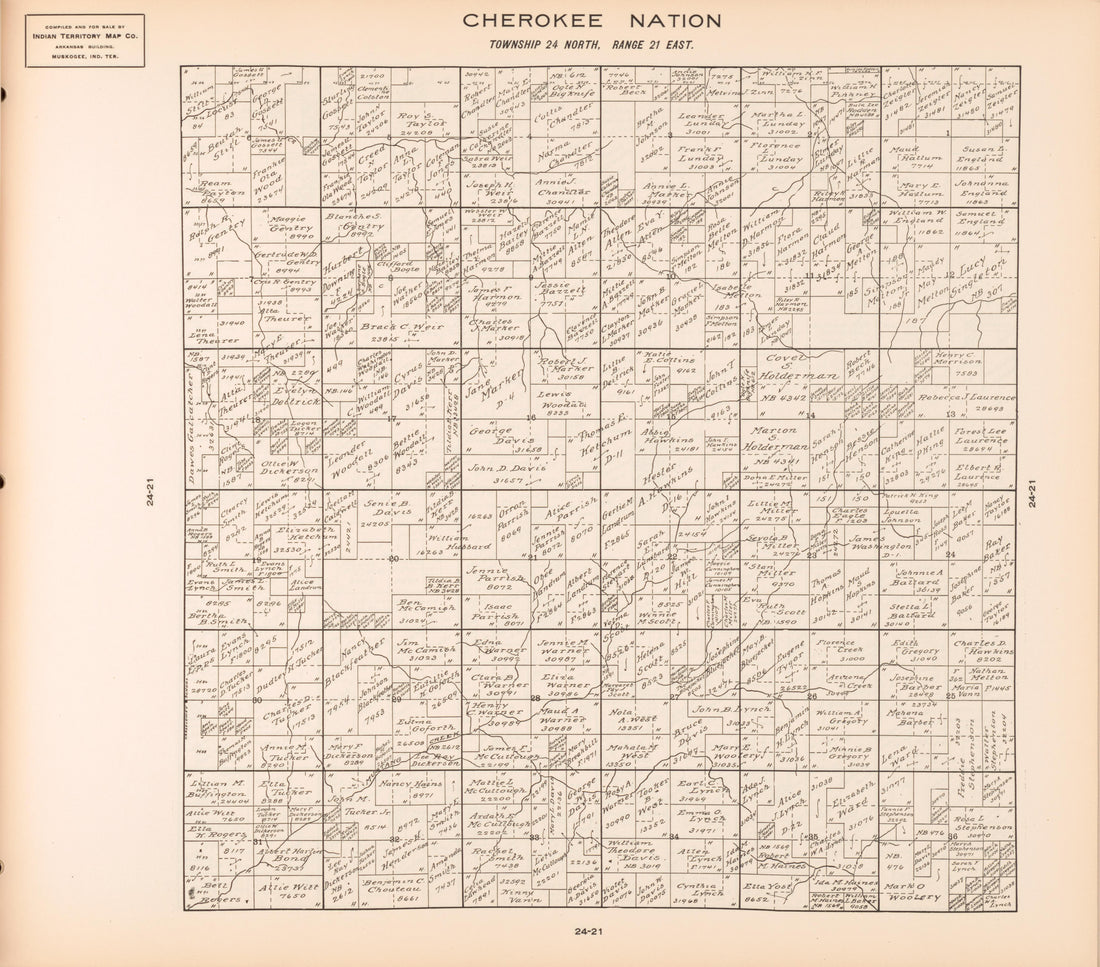 Township 24 North, Range 21 East from Cherokee Nation 1909 by Relic Map Company