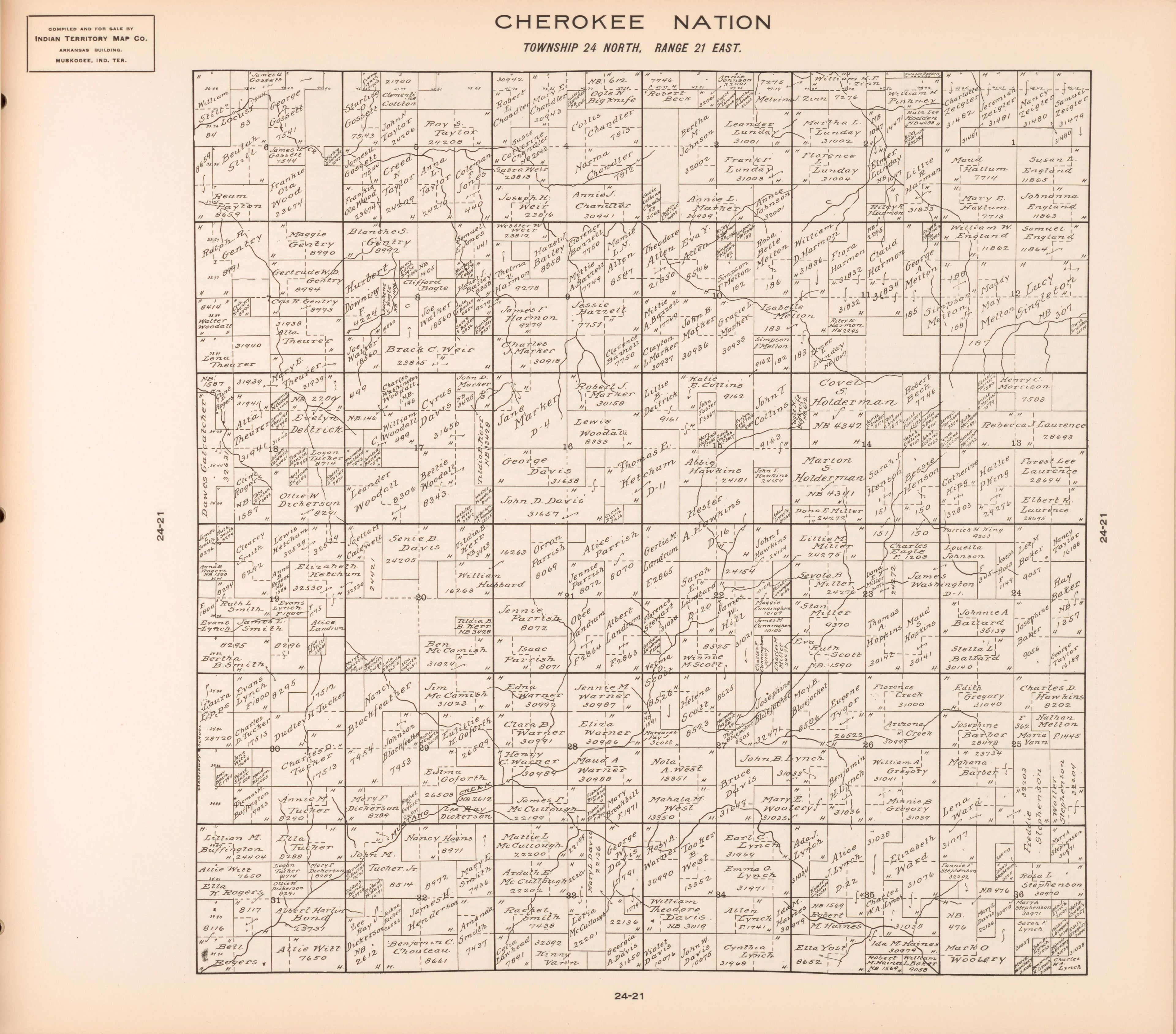 Township 24 North, Range 21 East from Cherokee Nation 1909 by Relic Map Company