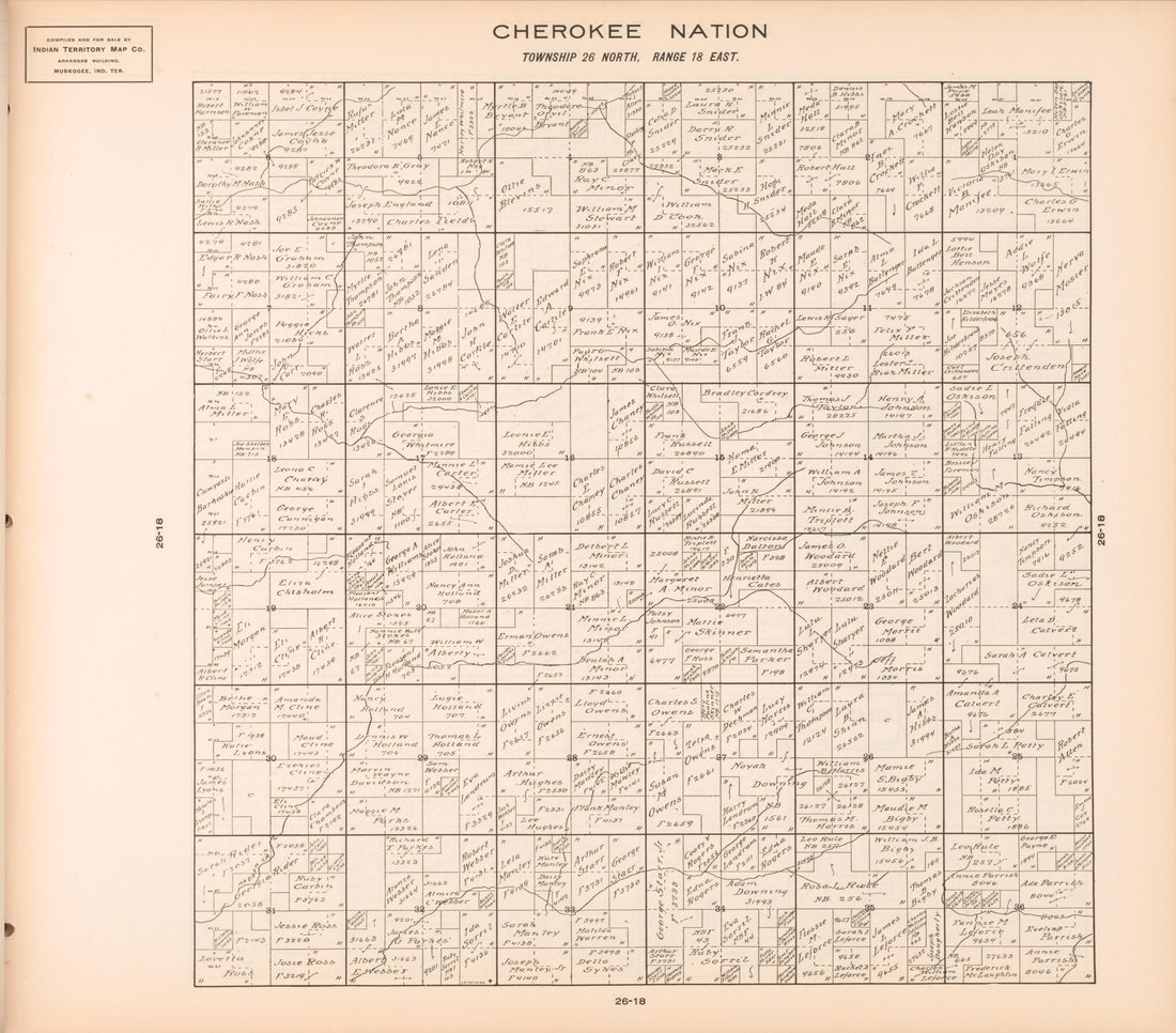 Township 26 North, Range 18 East from Cherokee Nation 1909 by Relic Map Company