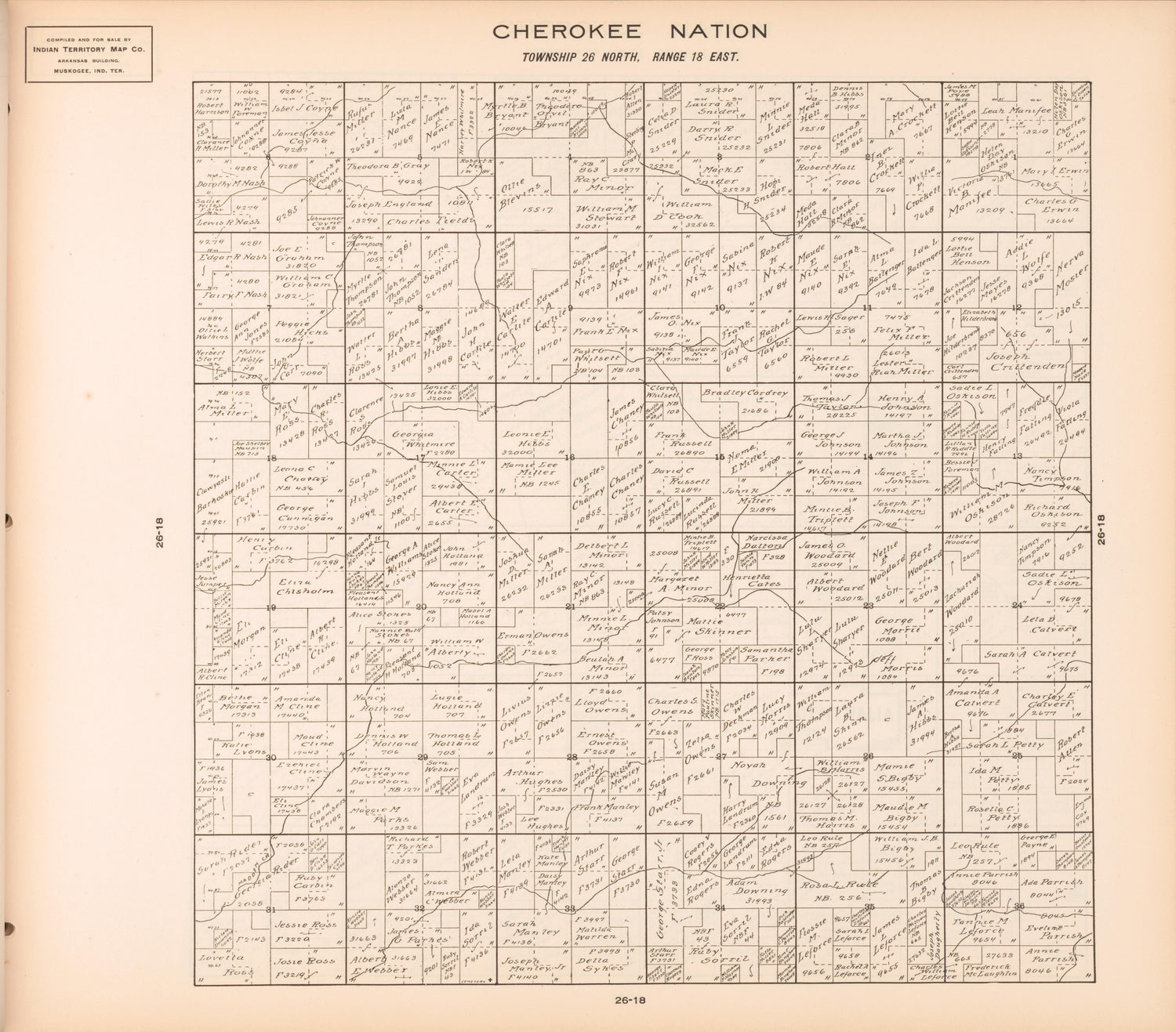 Township 26 North, Range 18 East from Cherokee Nation 1909 by Relic Map Company
