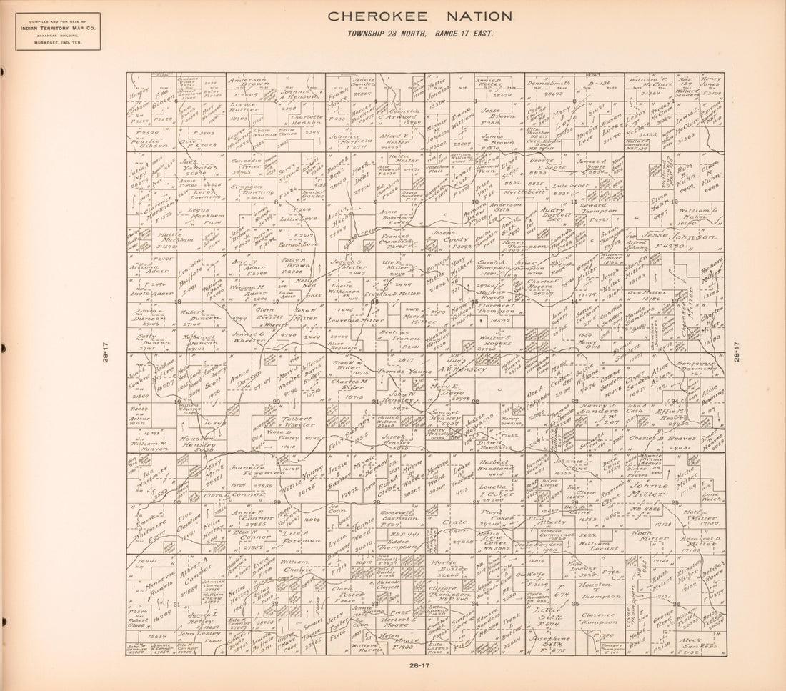 Township 28 North, Range 17 East from Cherokee Nation 1909 by Relic Map Company