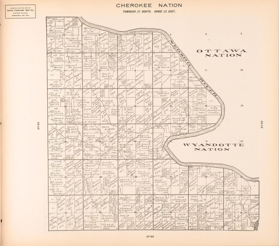 Township 27 North, Range 23 East from Cherokee Nation 1909 by Relic Map Company