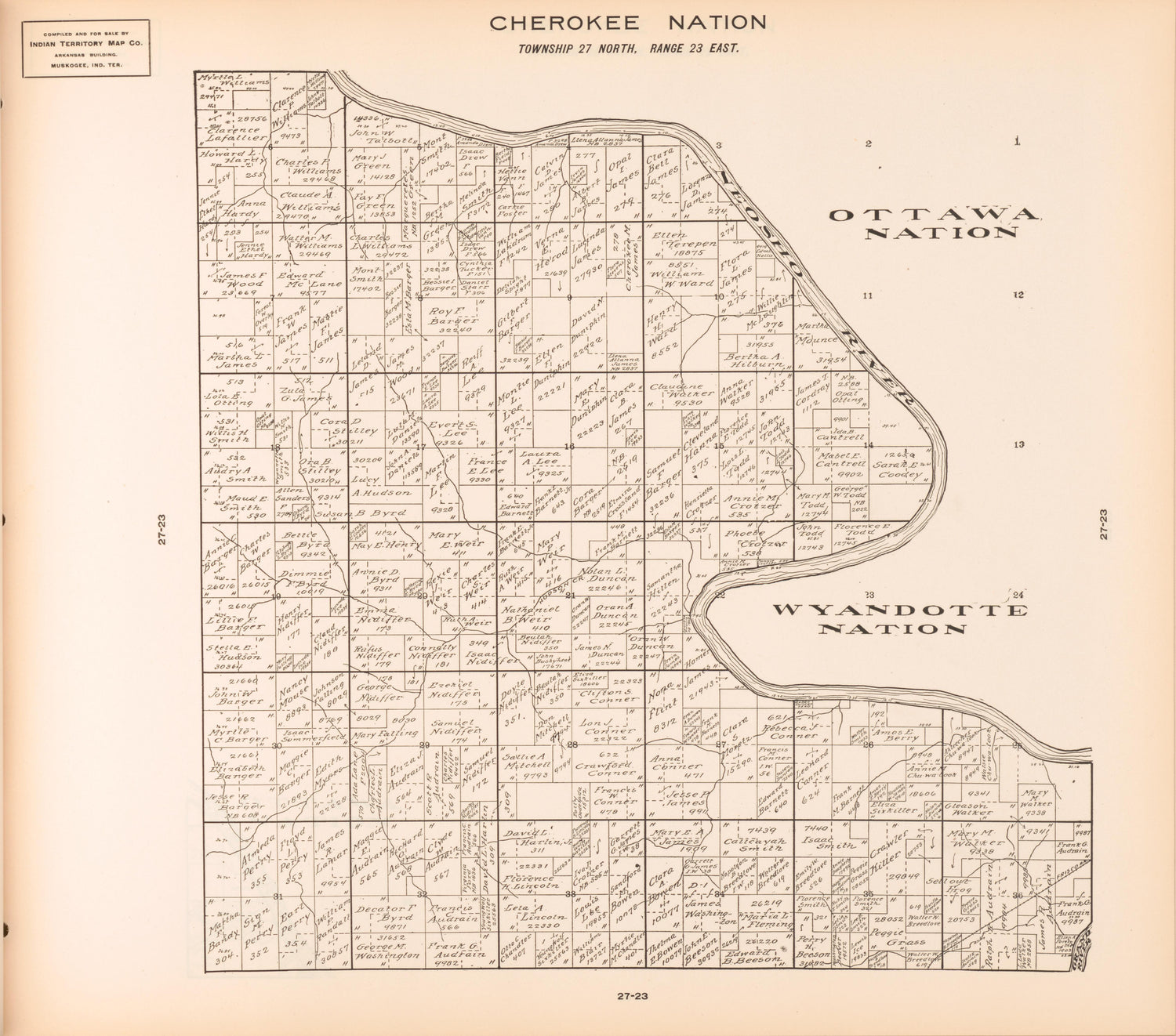 Township 27 North, Range 23 East from Cherokee Nation 1909 by Relic Map Company