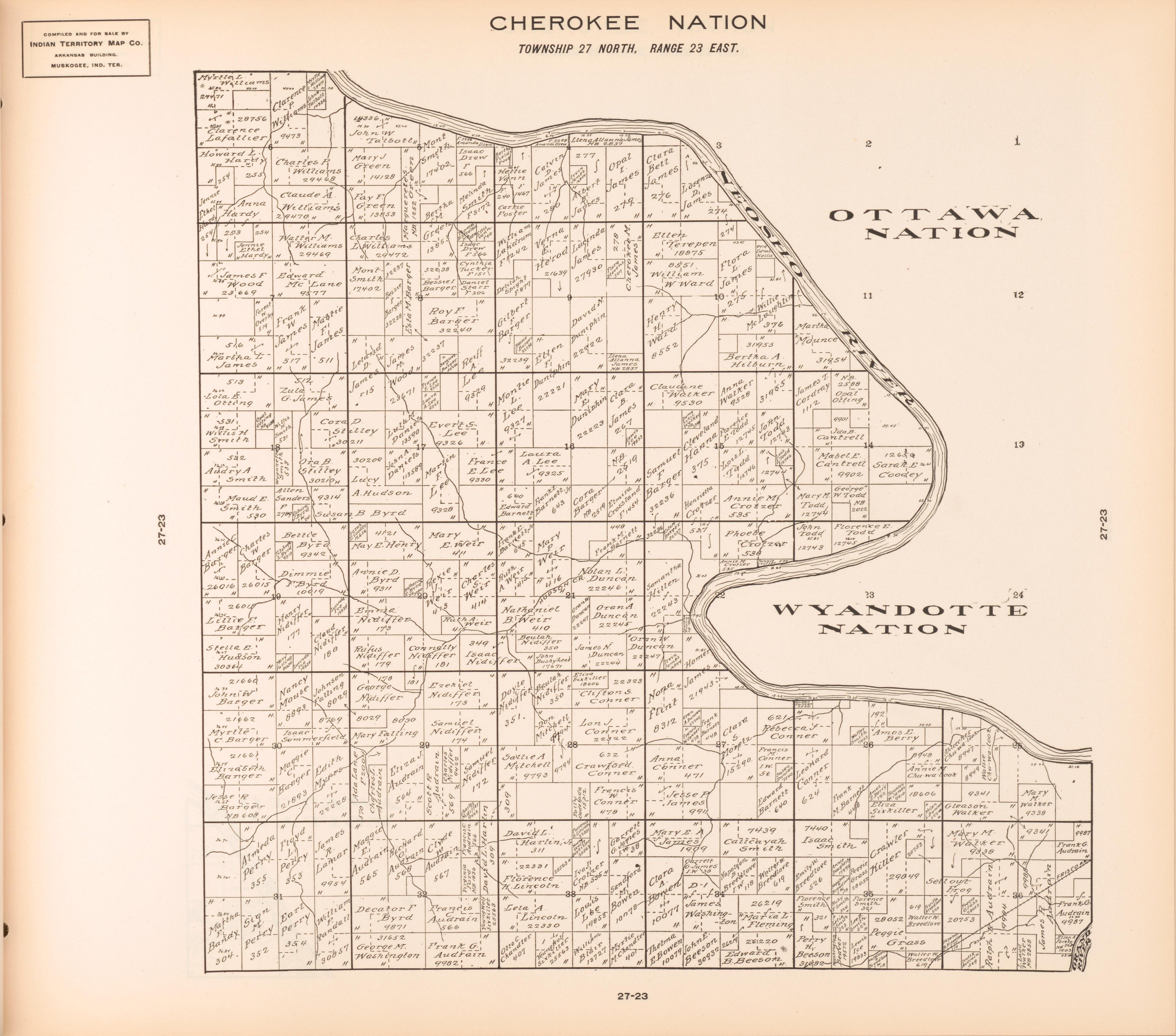 Township 27 North, Range 23 East from Cherokee Nation 1909 by Relic Map Company