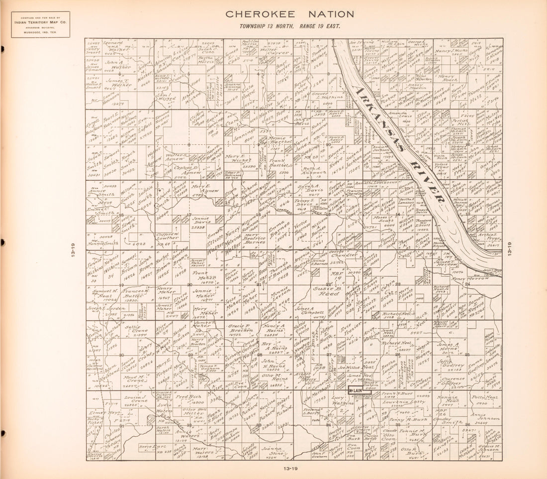 Township 13 North, Range 19 East from Cherokee Nation 1909 by Relic Map Company