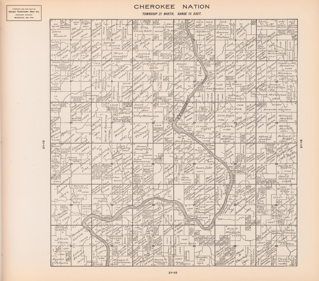 Township 21 North, Range 15 East from Cherokee Nation 1909 by Relic Map Company