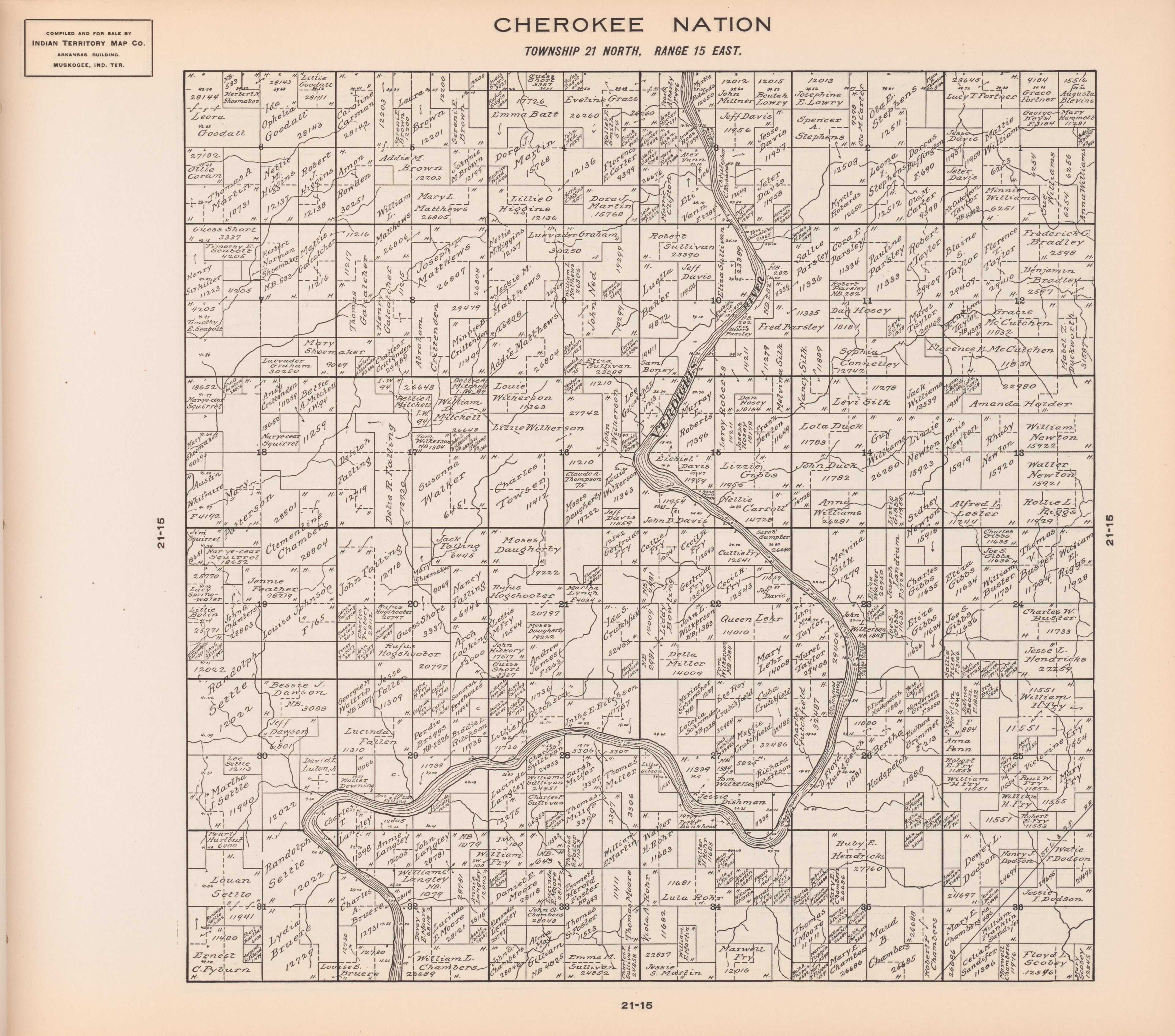 Township 21 North, Range 15 East from Cherokee Nation 1909 by Relic Map Company