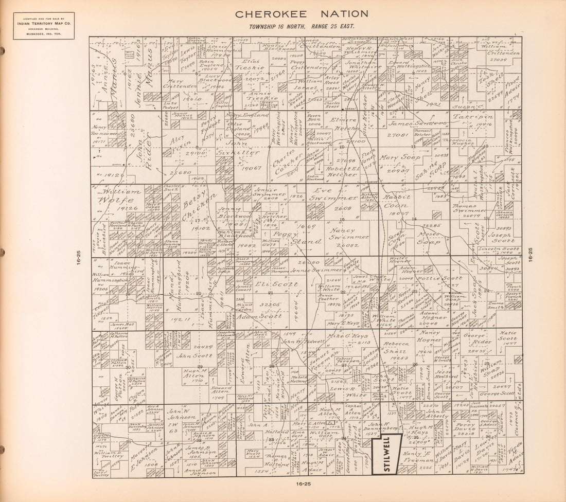 Township 16 North, Range 25 East from Cherokee Nation 1909 by Relic Map Company
