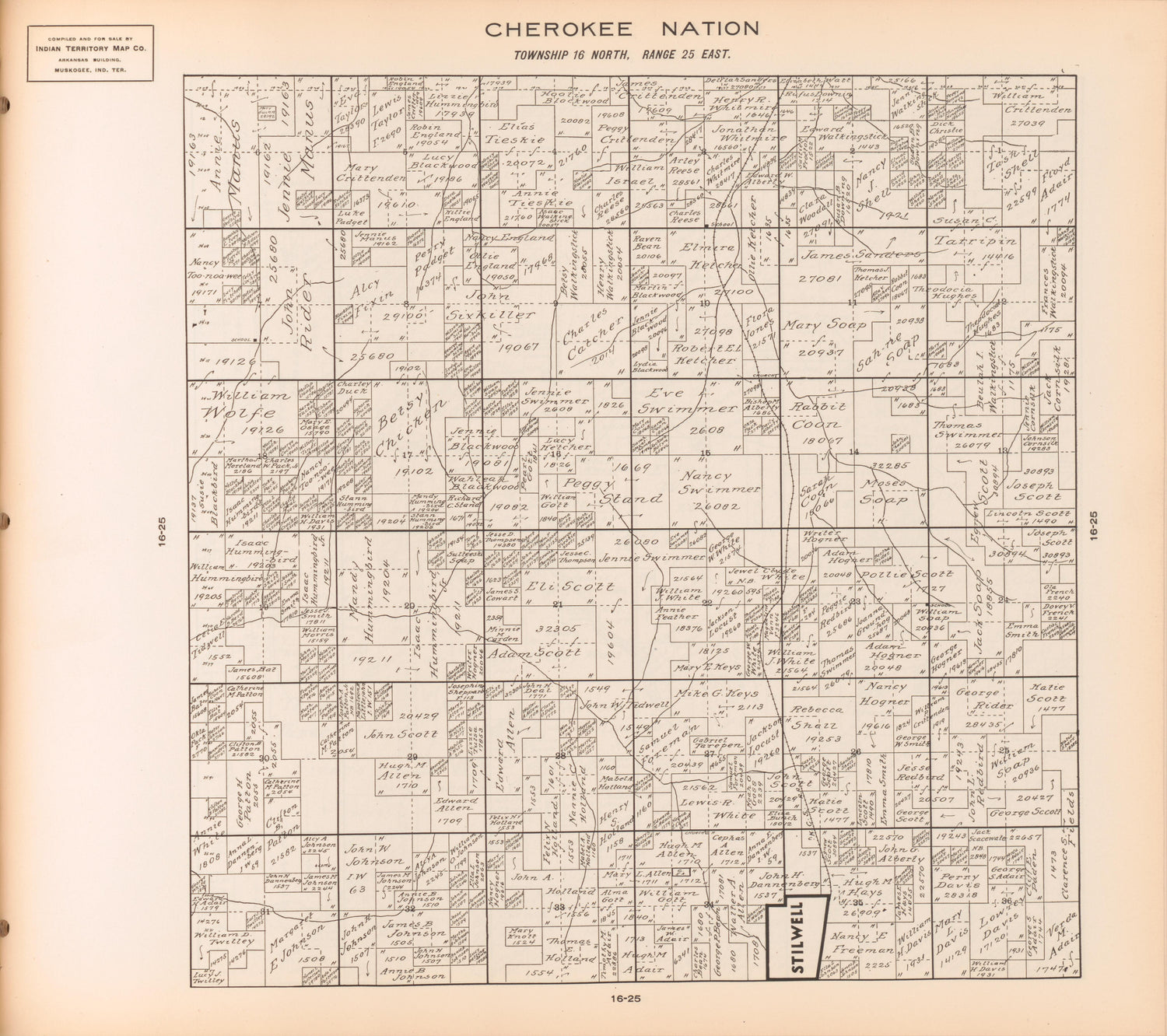 Township 16 North, Range 25 East from Cherokee Nation 1909 by Relic Map Company