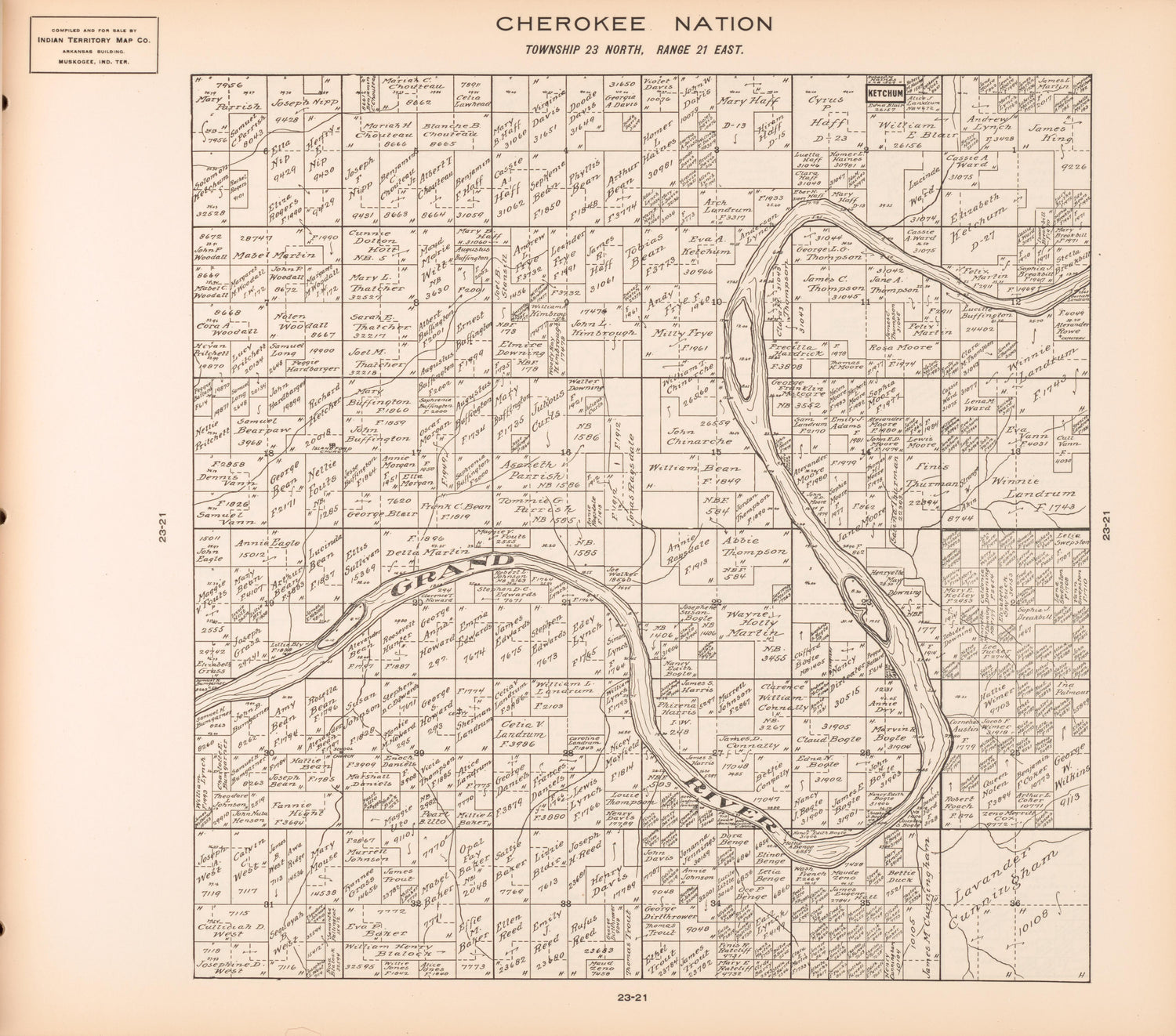 Township 23 North, Range 21 East from Cherokee Nation 1909 by Relic Map Company