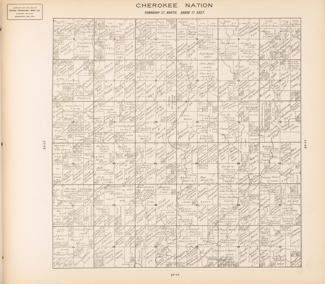 Township 27 North, Range 17 East from Cherokee Nation 1909 by Relic Map Company