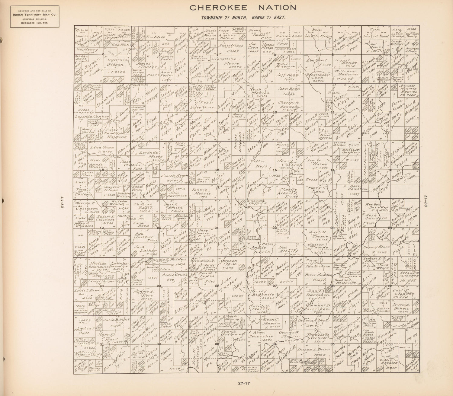 Township 27 North, Range 17 East from Cherokee Nation 1909 by Relic Map Company