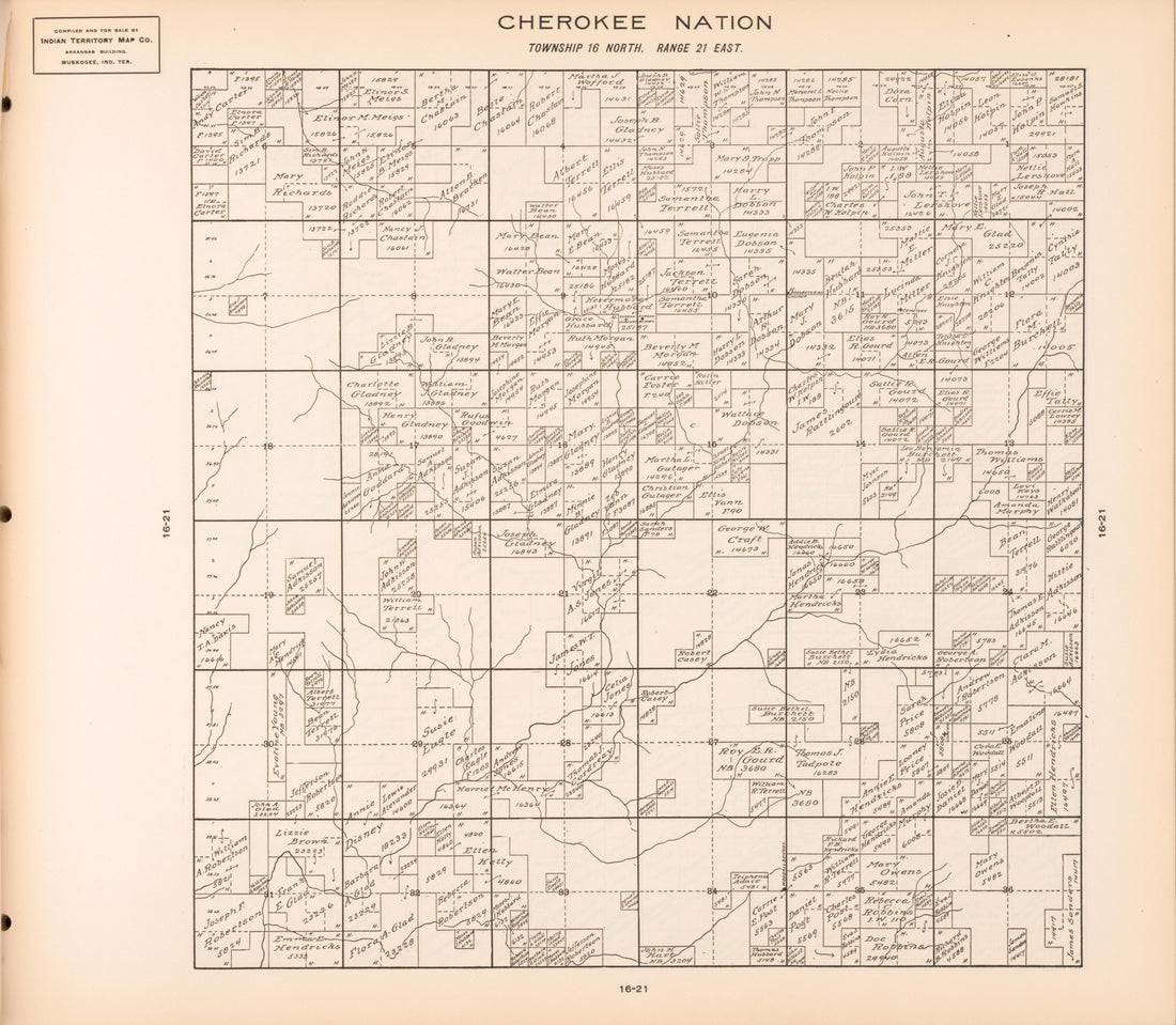 Township 16 North, Range 21 East from Cherokee Nation 1909 by Relic Map Company