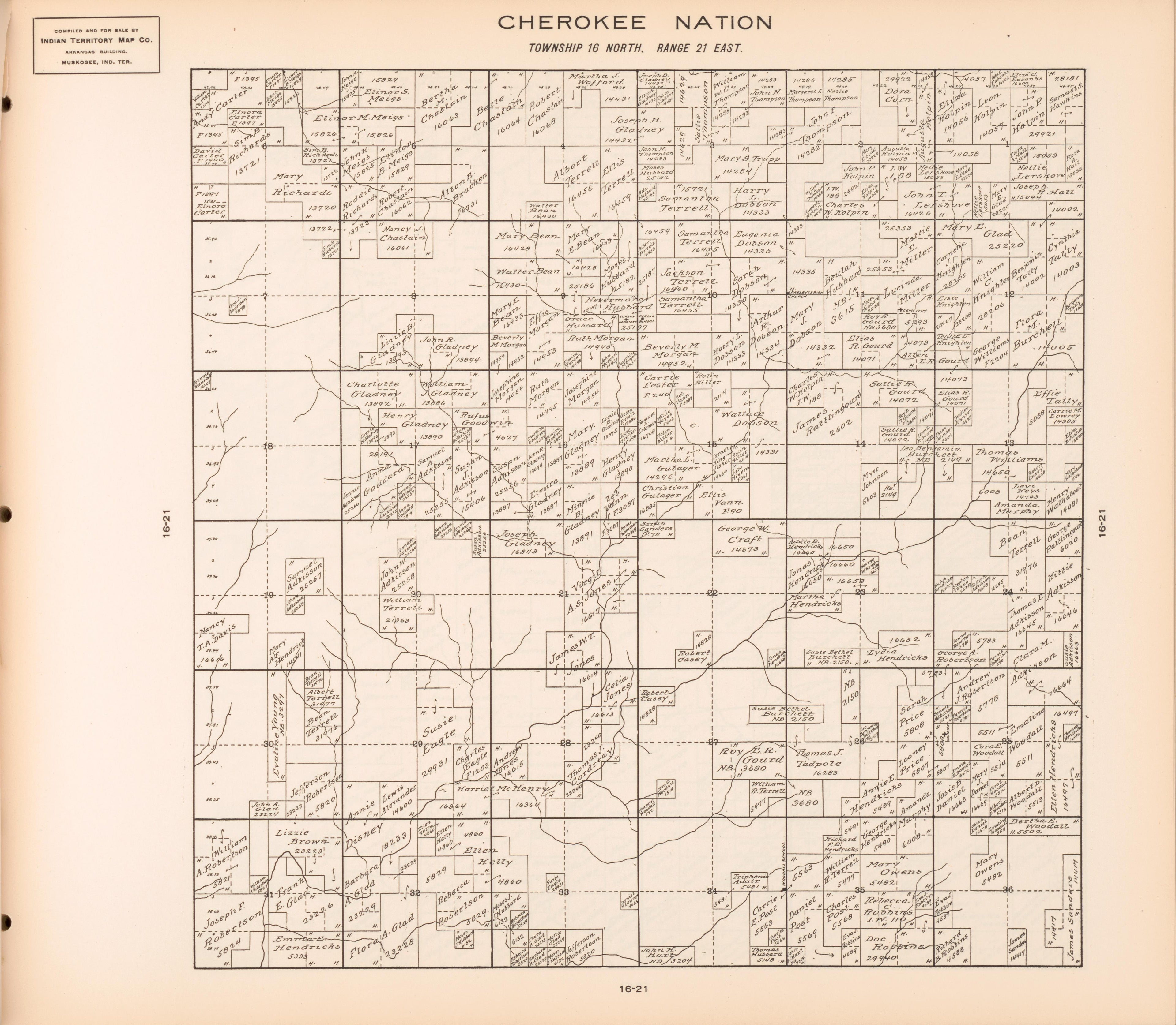 Township 16 North, Range 21 East from Cherokee Nation 1909 by Relic Map Company