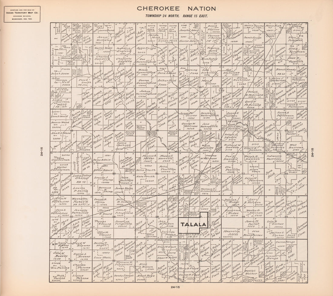 Township 24 North, Range 15 East from Cherokee Nation 1909 by Relic Map Company