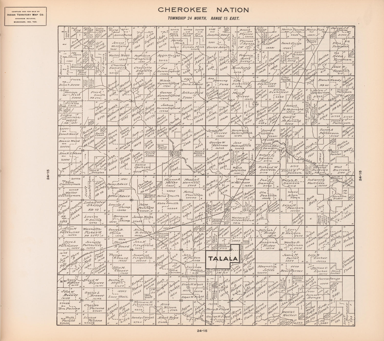 Township 24 North, Range 15 East from Cherokee Nation 1909 by Relic Map Company