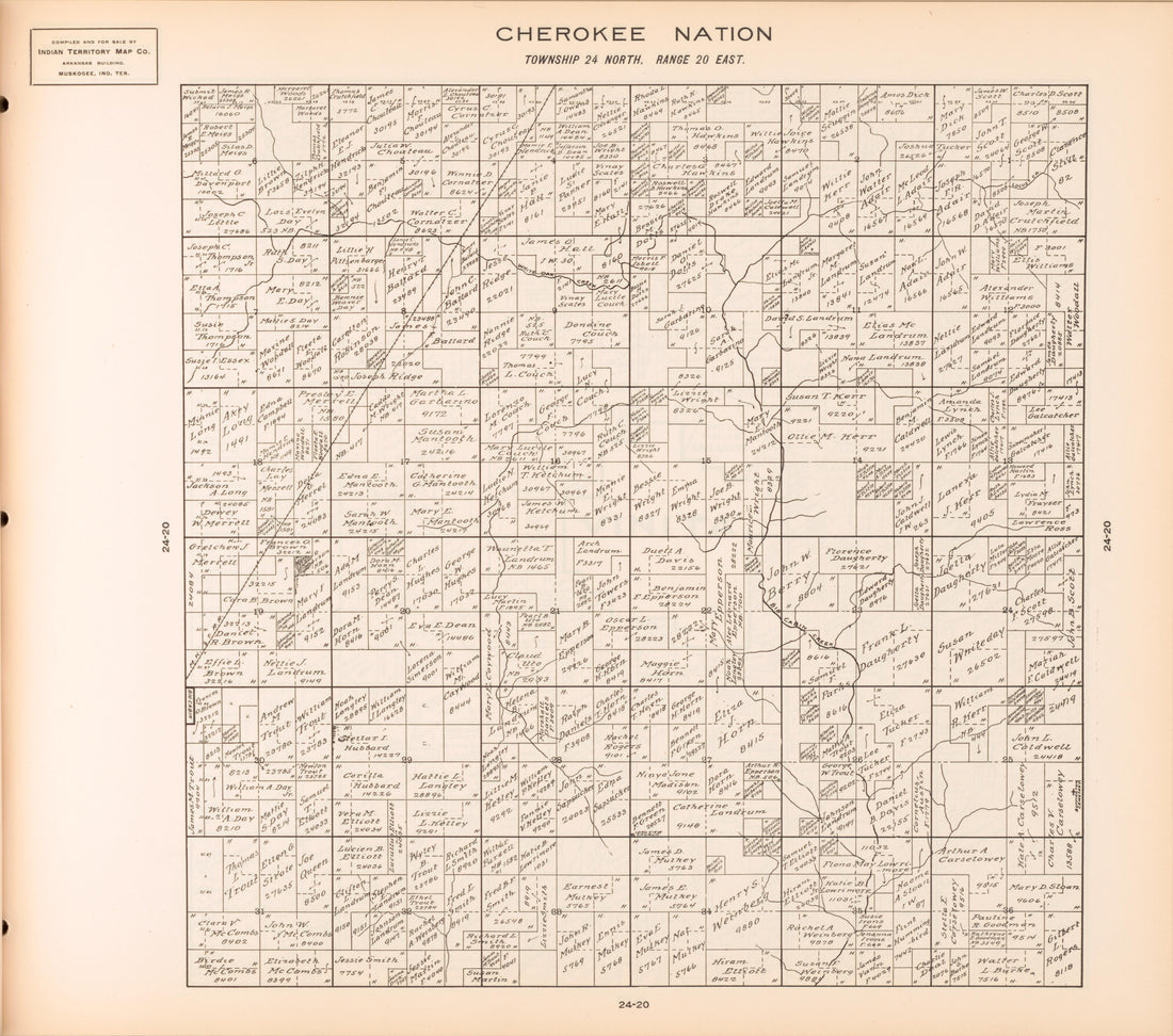 Township 24 North, Range 20 East from Cherokee Nation 1909 by Relic Map Company