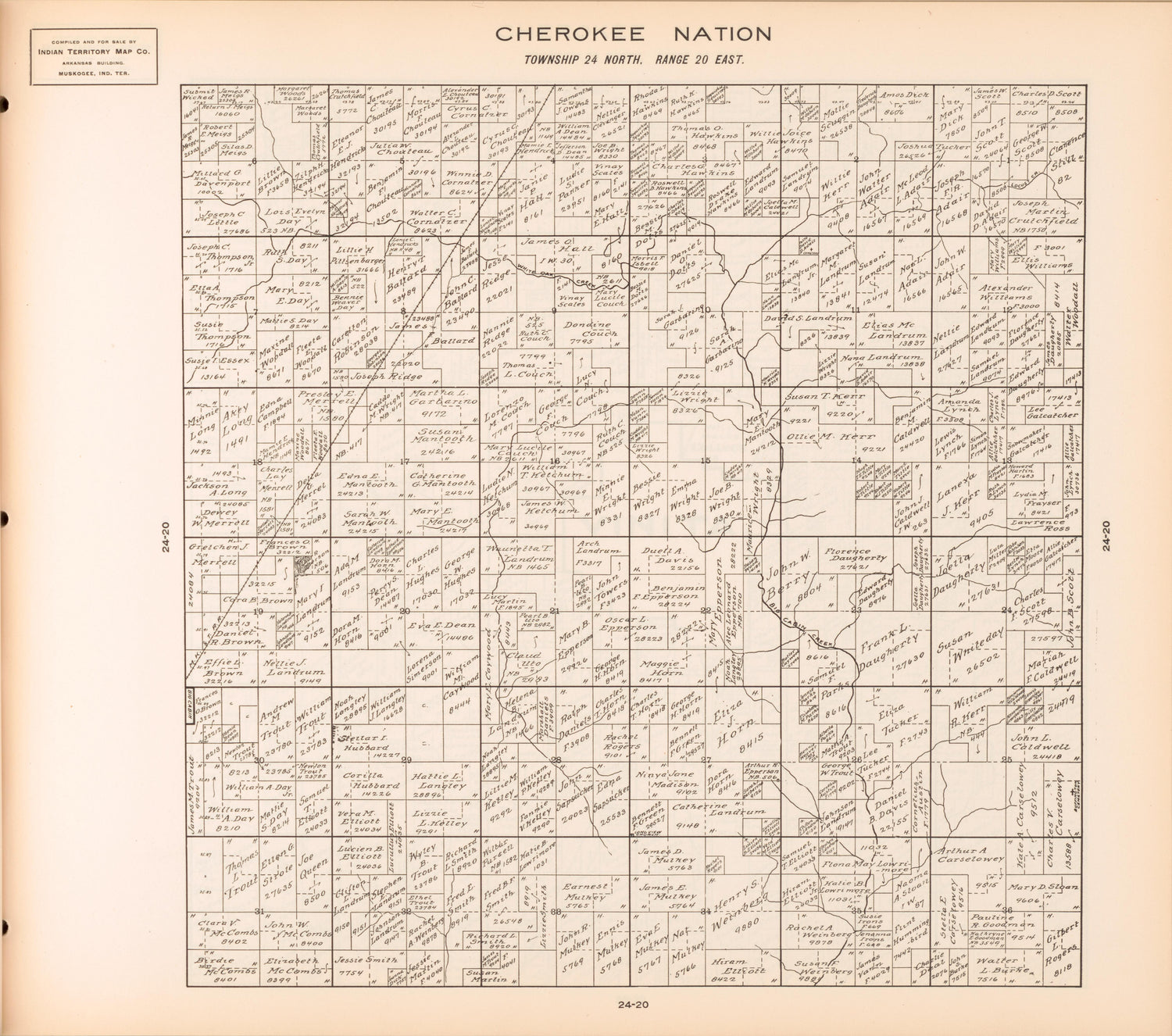 Township 24 North, Range 20 East from Cherokee Nation 1909 by Relic Map Company