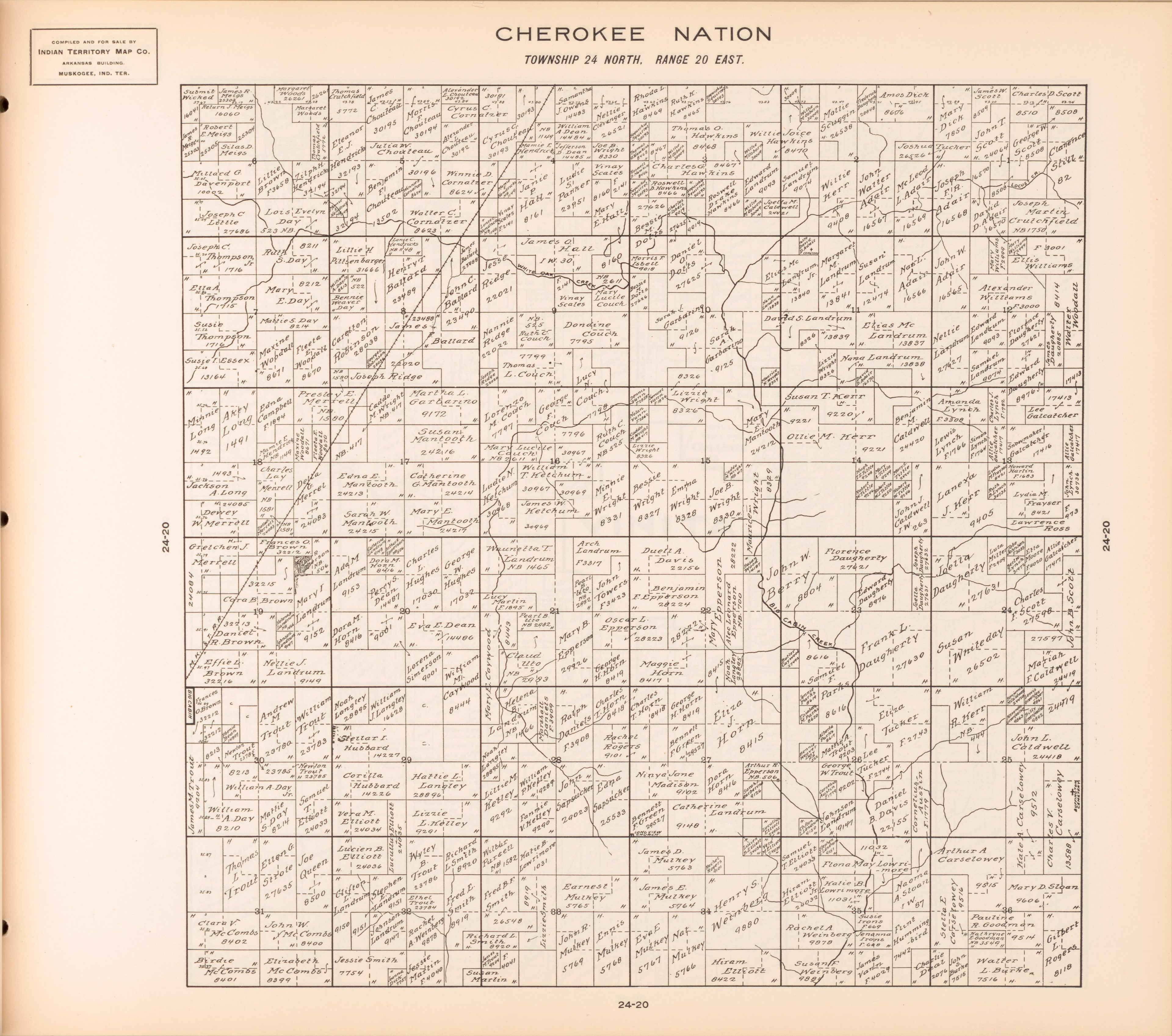 Township 24 North, Range 20 East from Cherokee Nation 1909 by Relic Map Company