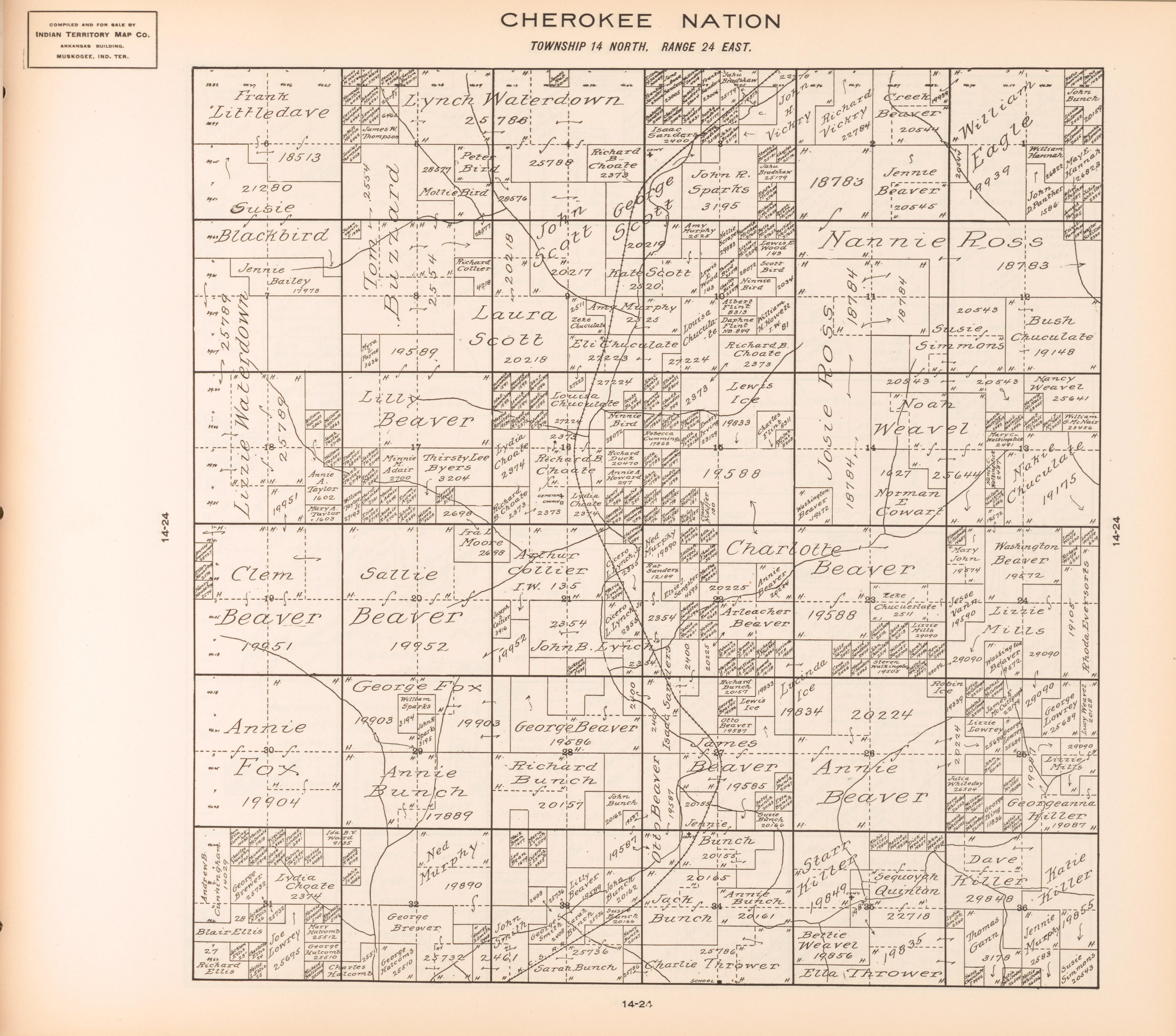 Township 14 North, Range 24 East from Cherokee Nation 1909 by Relic Map Company