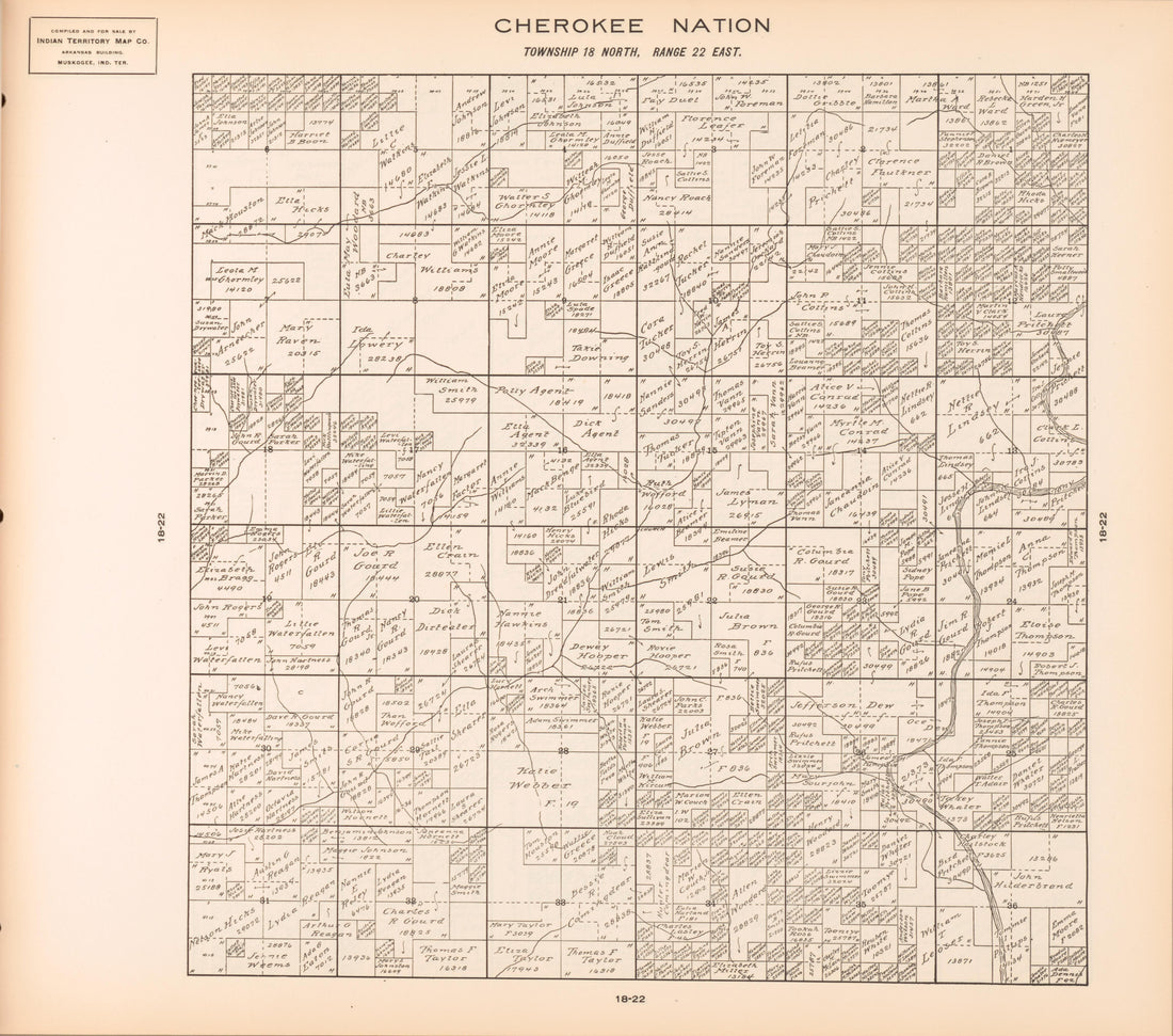 Township 18 North, Range 22 East from Cherokee Nation 1909 by Relic Map Company