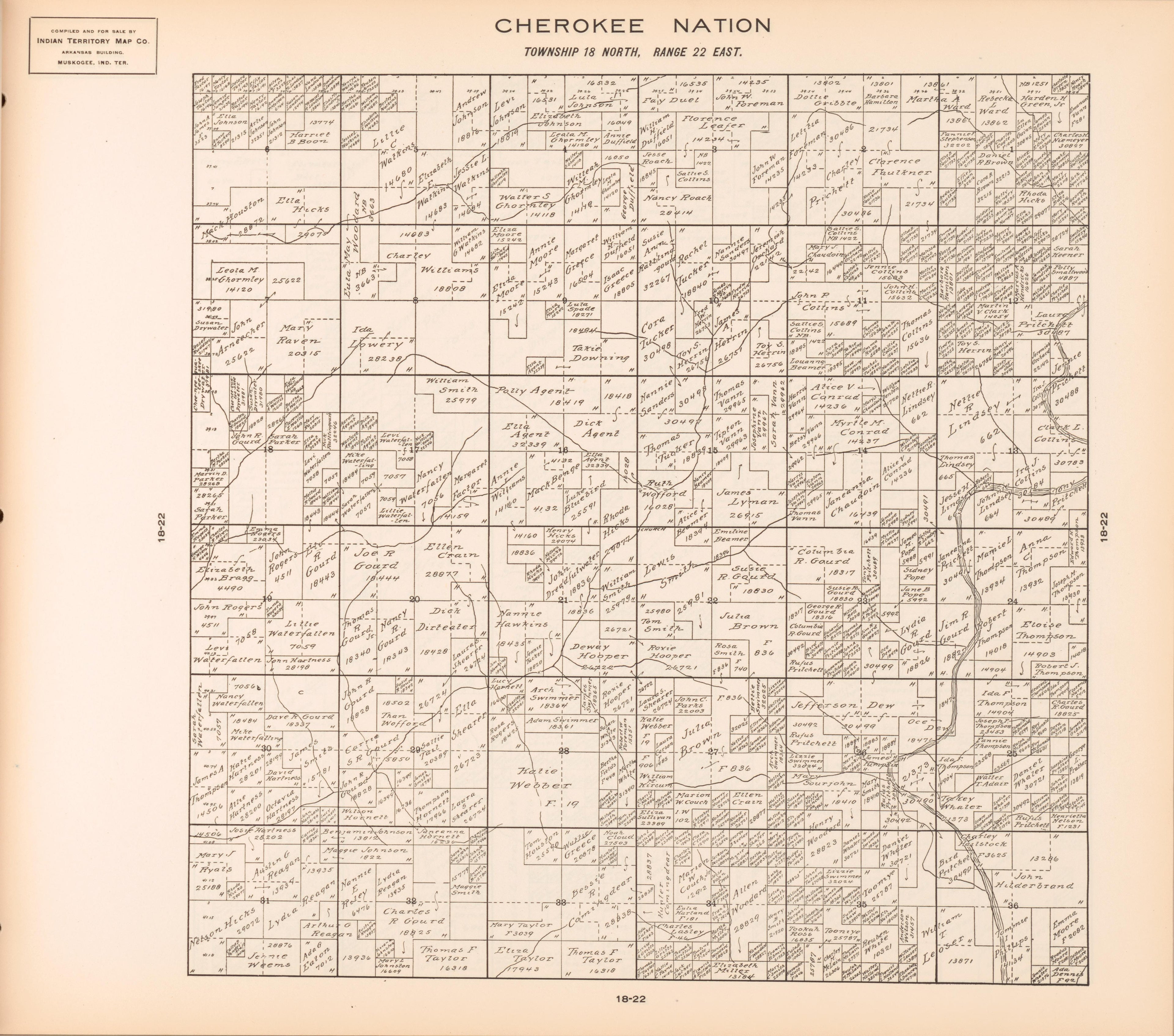 Township 18 North, Range 22 East from Cherokee Nation 1909 by Relic Map Company