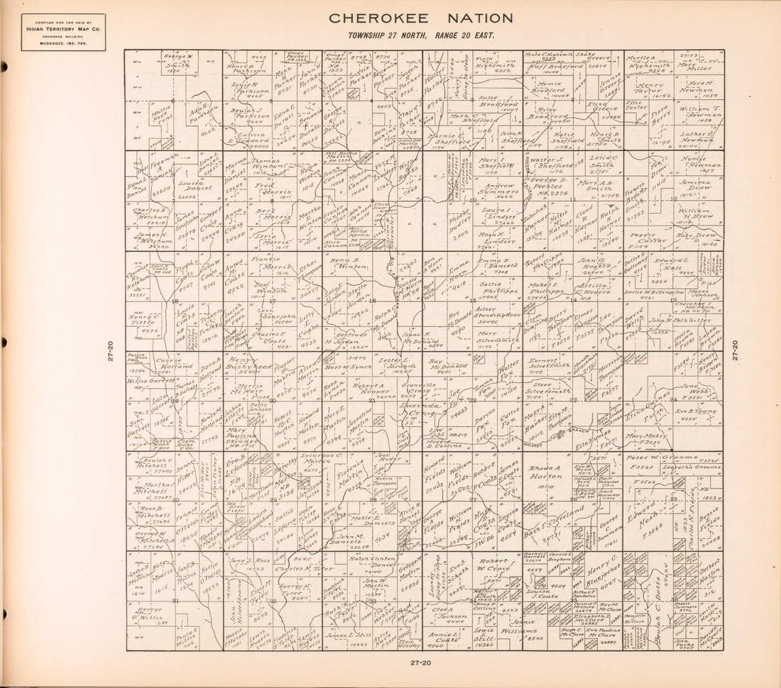 Township 27 North, Range 20 East from Cherokee Nation 1909 by Relic Map Company