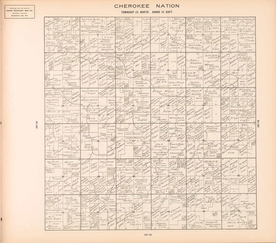 Township 25 North, Range 18 East from Cherokee Nation 1909 by Relic Map Company