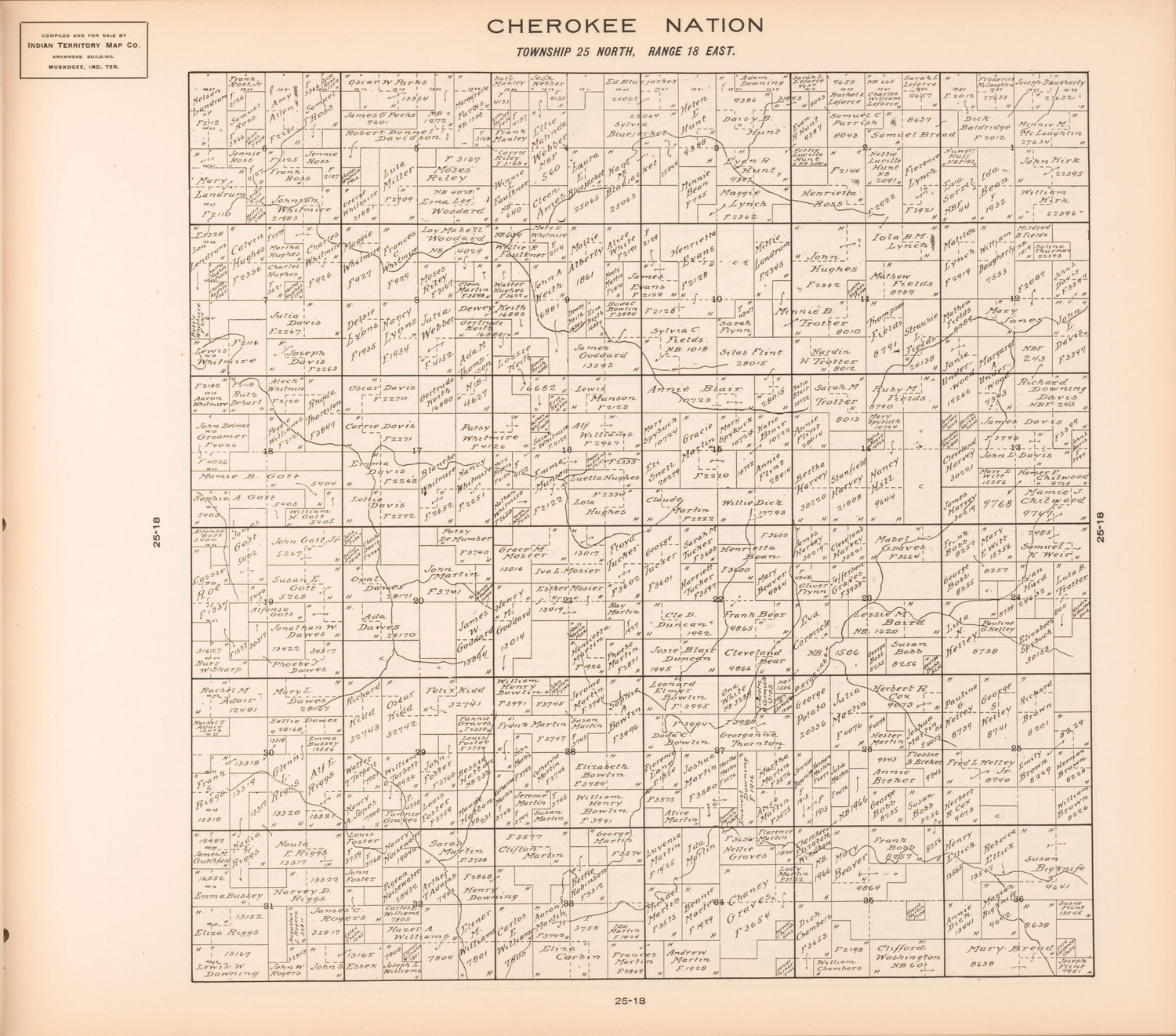 Township 25 North, Range 18 East from Cherokee Nation 1909 by Relic Map Company