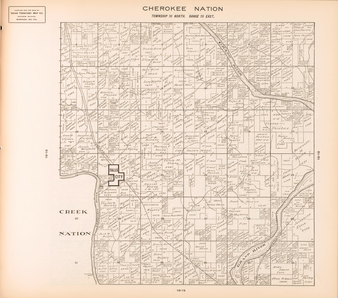 Township 16 North, Range 19 East from Cherokee Nation 1909 by Relic Map Company