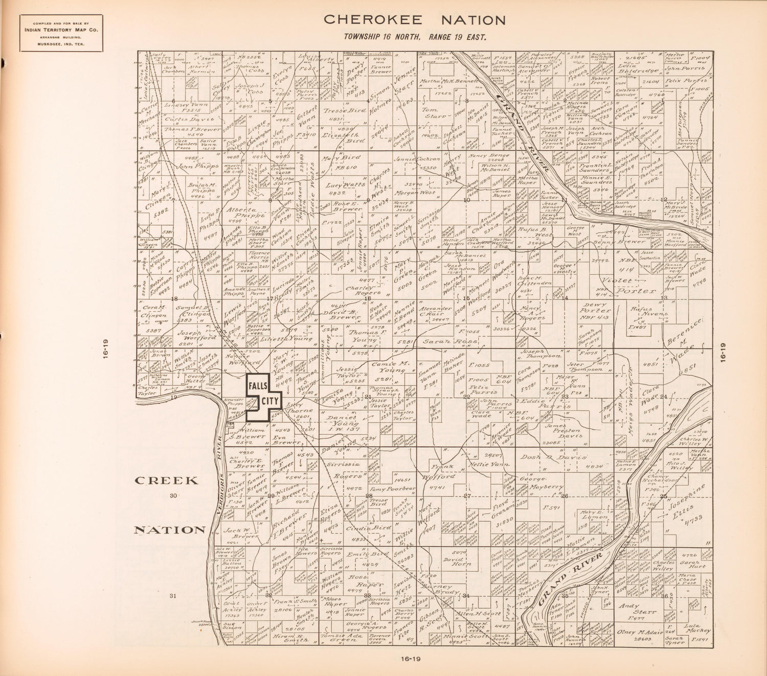 Township 16 North, Range 19 East from Cherokee Nation 1909 by Relic Map Company