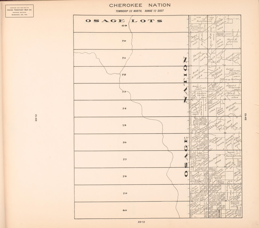 Township 23 North, Range 12 East from Cherokee Nation 1909 by Relic Map Company
