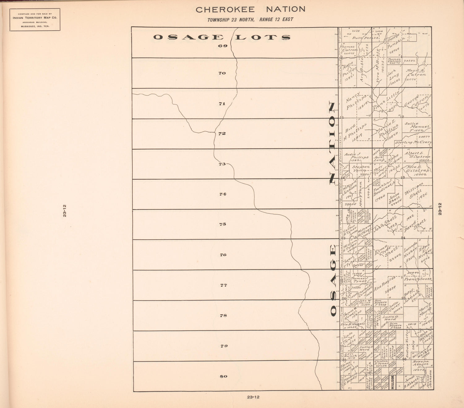 Township 23 North, Range 12 East from Cherokee Nation 1909 by Relic Map Company