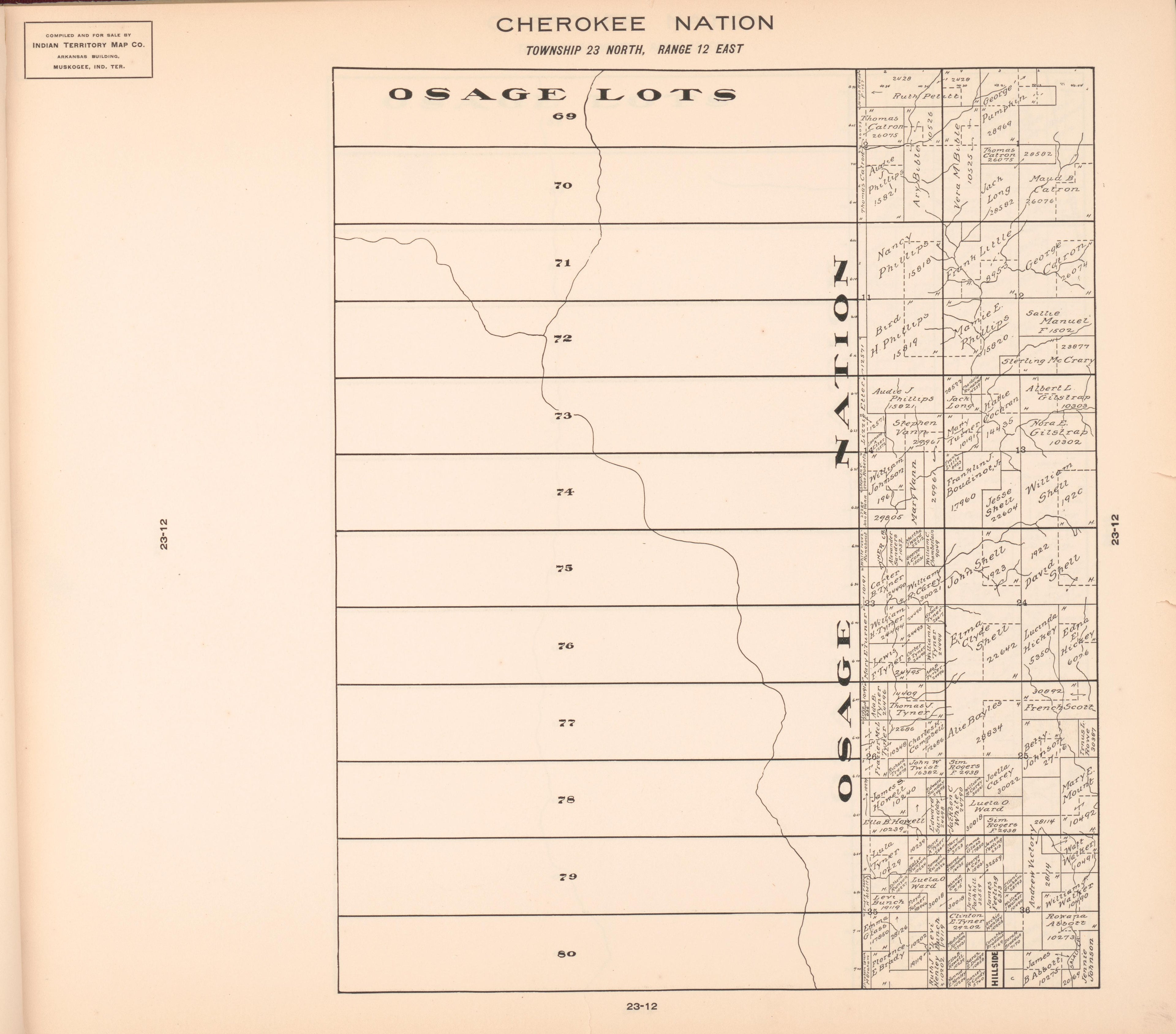 Township 23 North, Range 12 East from Cherokee Nation 1909 by Relic Map Company