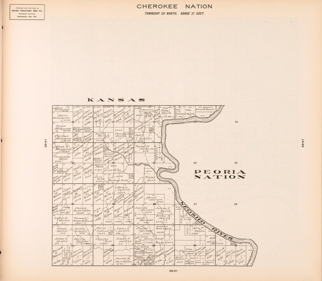 Township 29 North, Range 21 East from Cherokee Nation 1909 by Relic Map Company