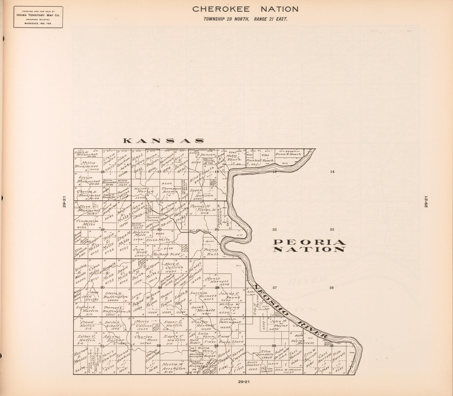 Township 29 North, Range 21 East from Cherokee Nation 1909 by Relic Map Company