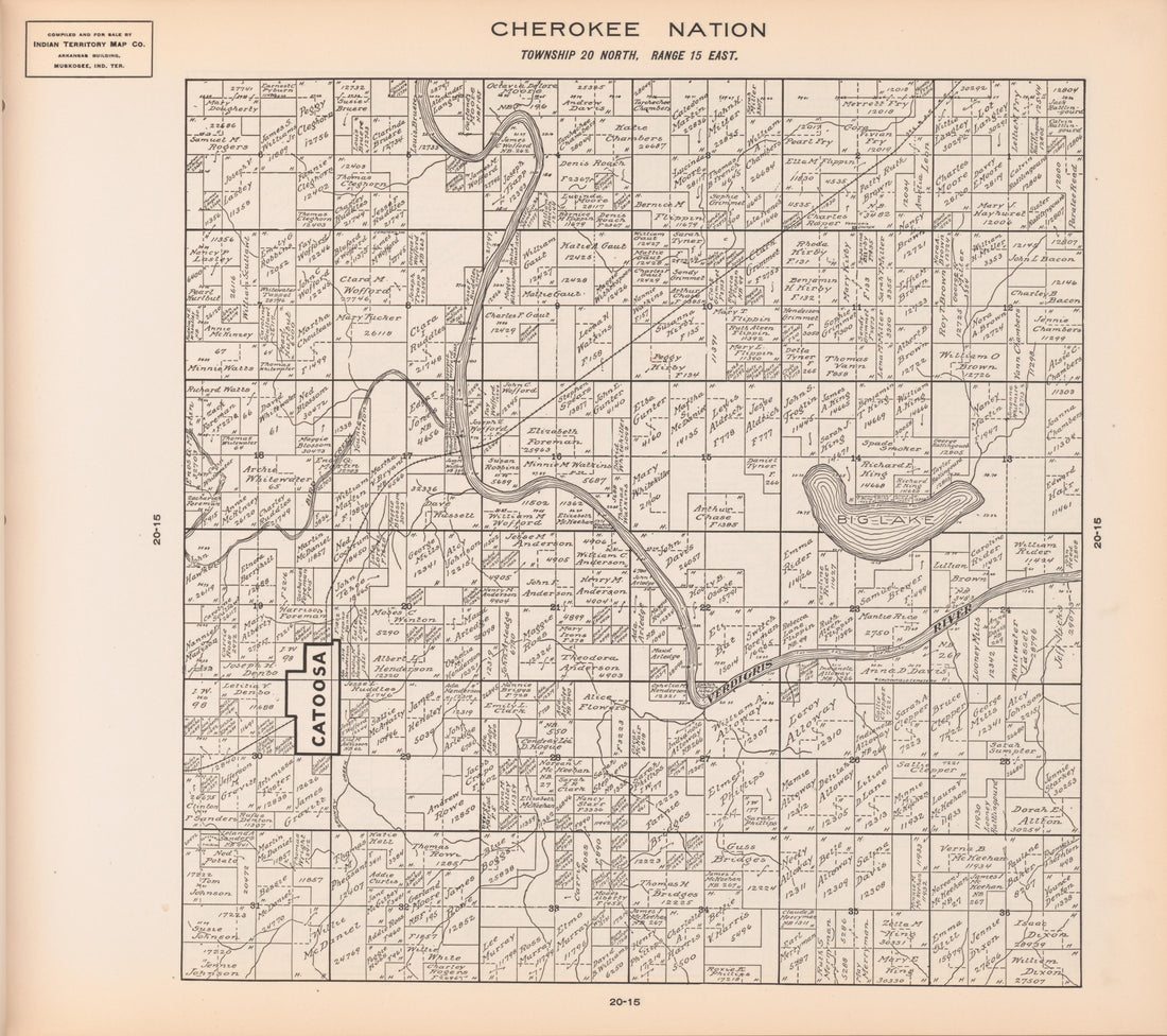Township 20 North, Range 15 East from Cherokee Nation 1909 by Relic Map Company