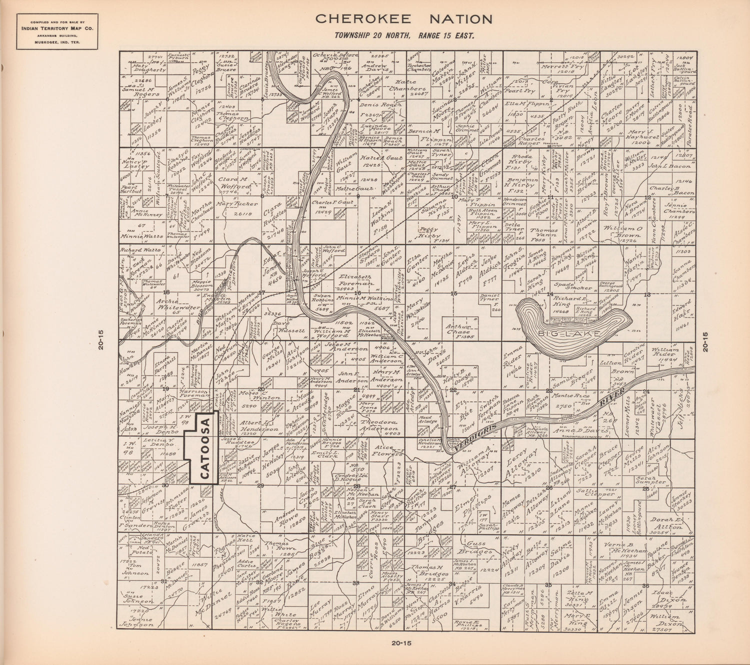 Township 20 North, Range 15 East from Cherokee Nation 1909 by Relic Map Company