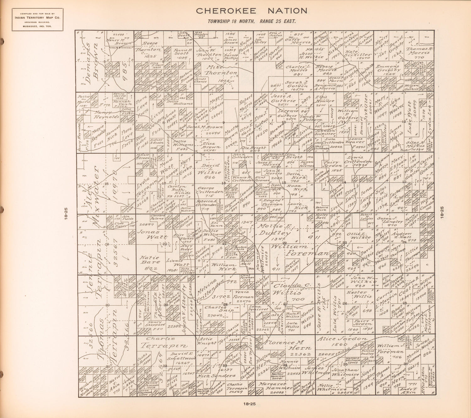 Township 18 North, Range 25 East from Cherokee Nation 1909 by Relic Map Company