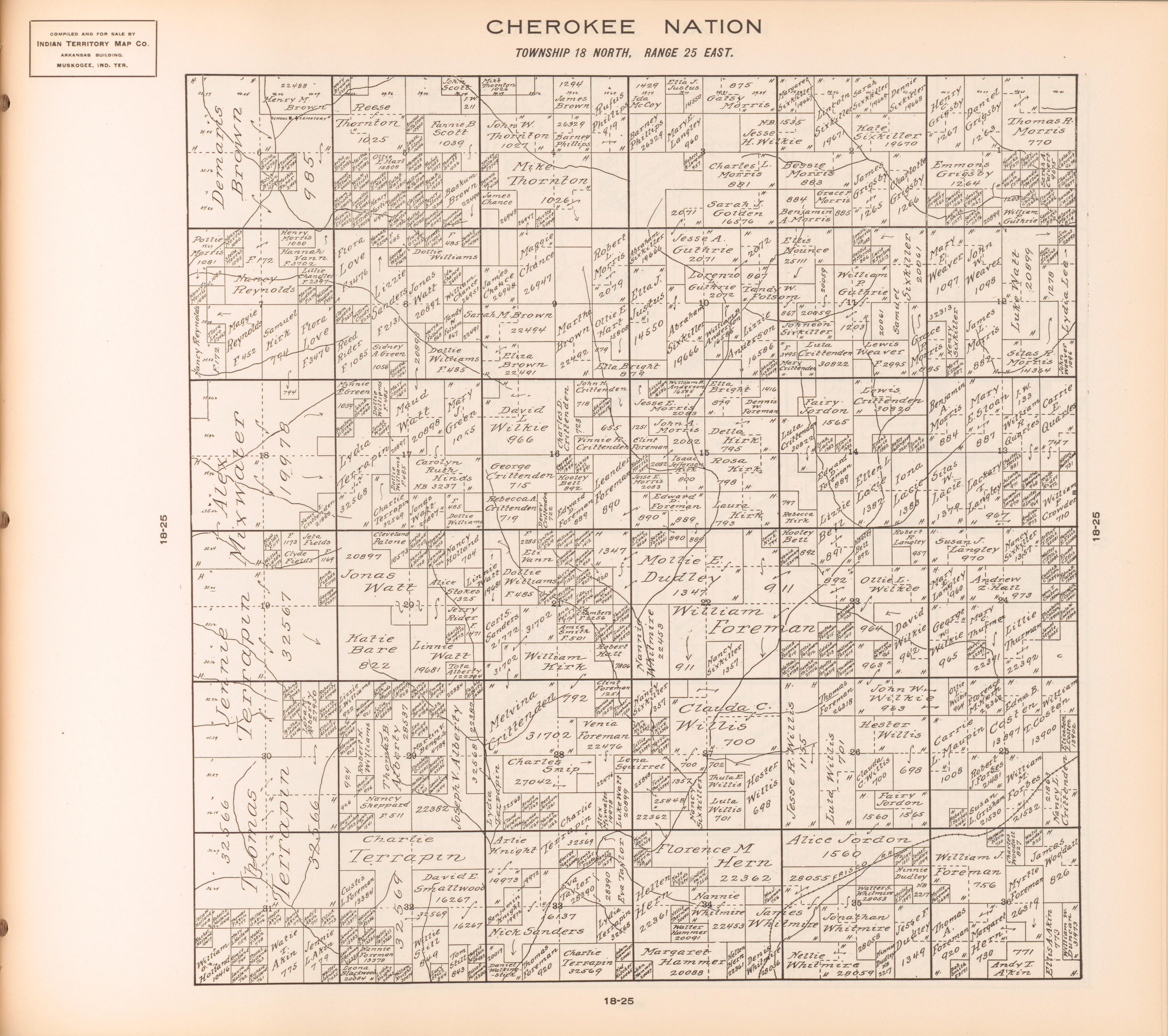 Township 18 North, Range 25 East from Cherokee Nation 1909 by Relic Map Company